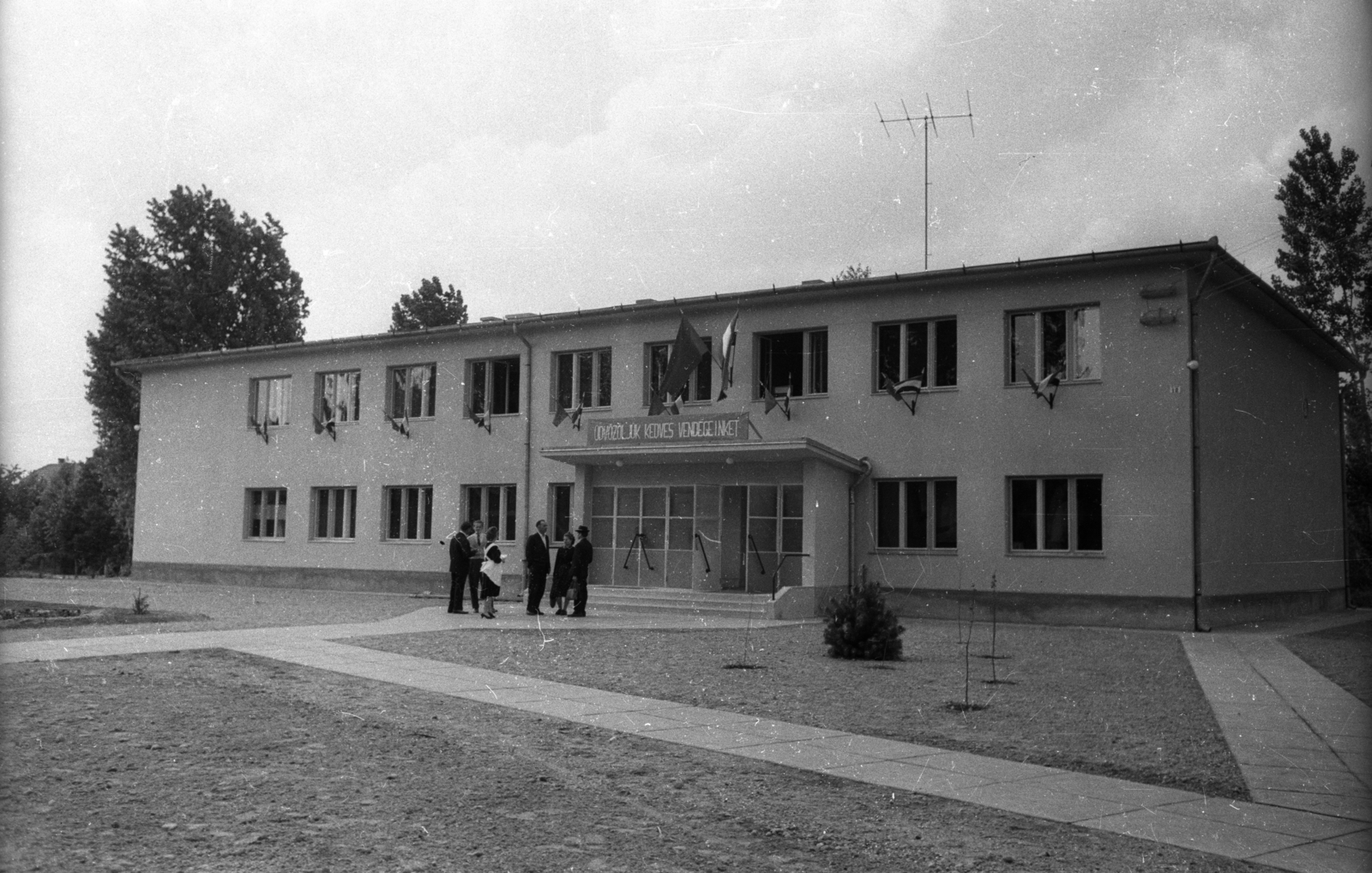 1959, Bauer Sándor, flag, banner, public building, Fortepan #127435