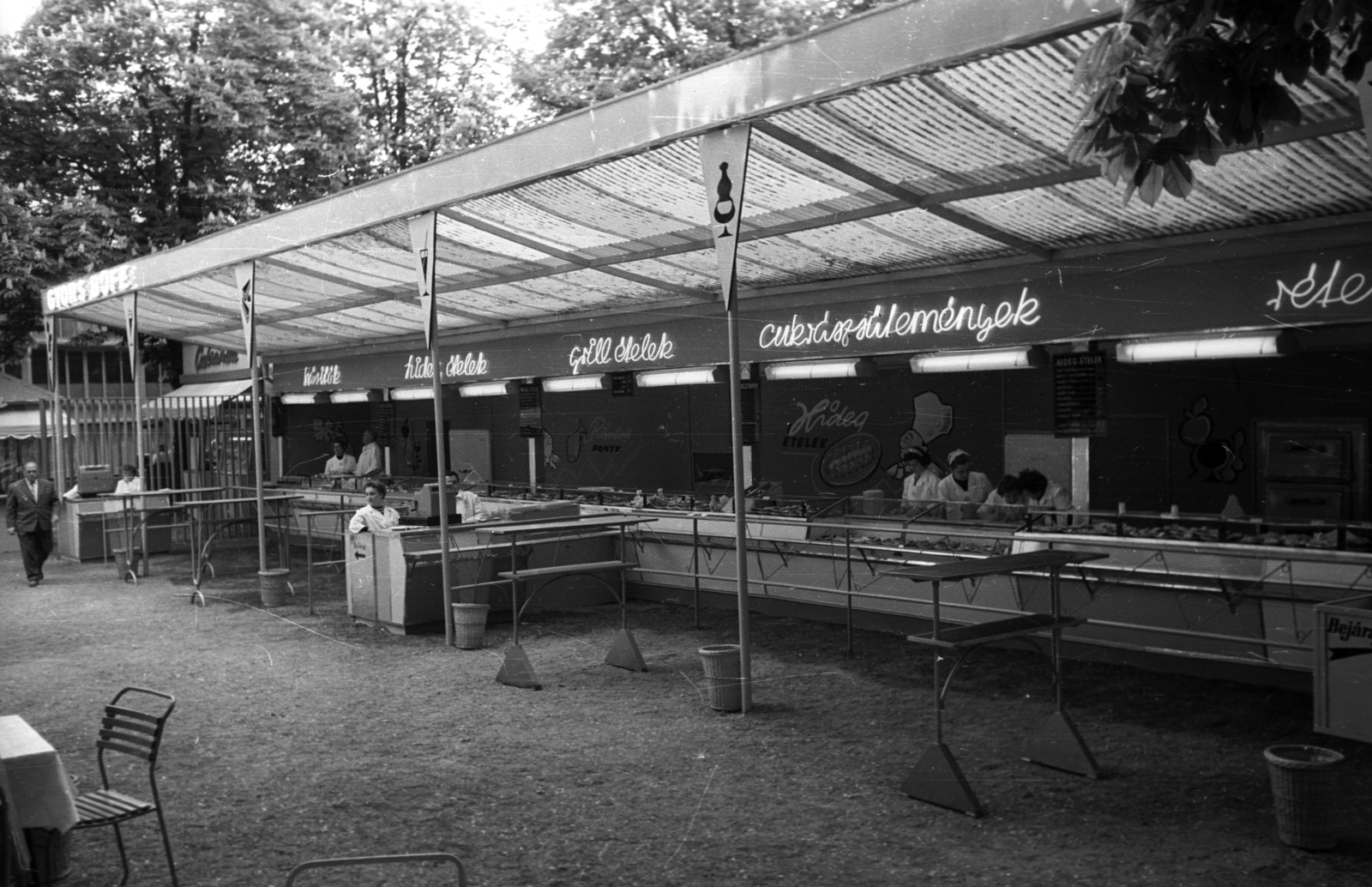1967, Bauer Sándor, neon sign, self-serving restaurant, Fortepan #127484
