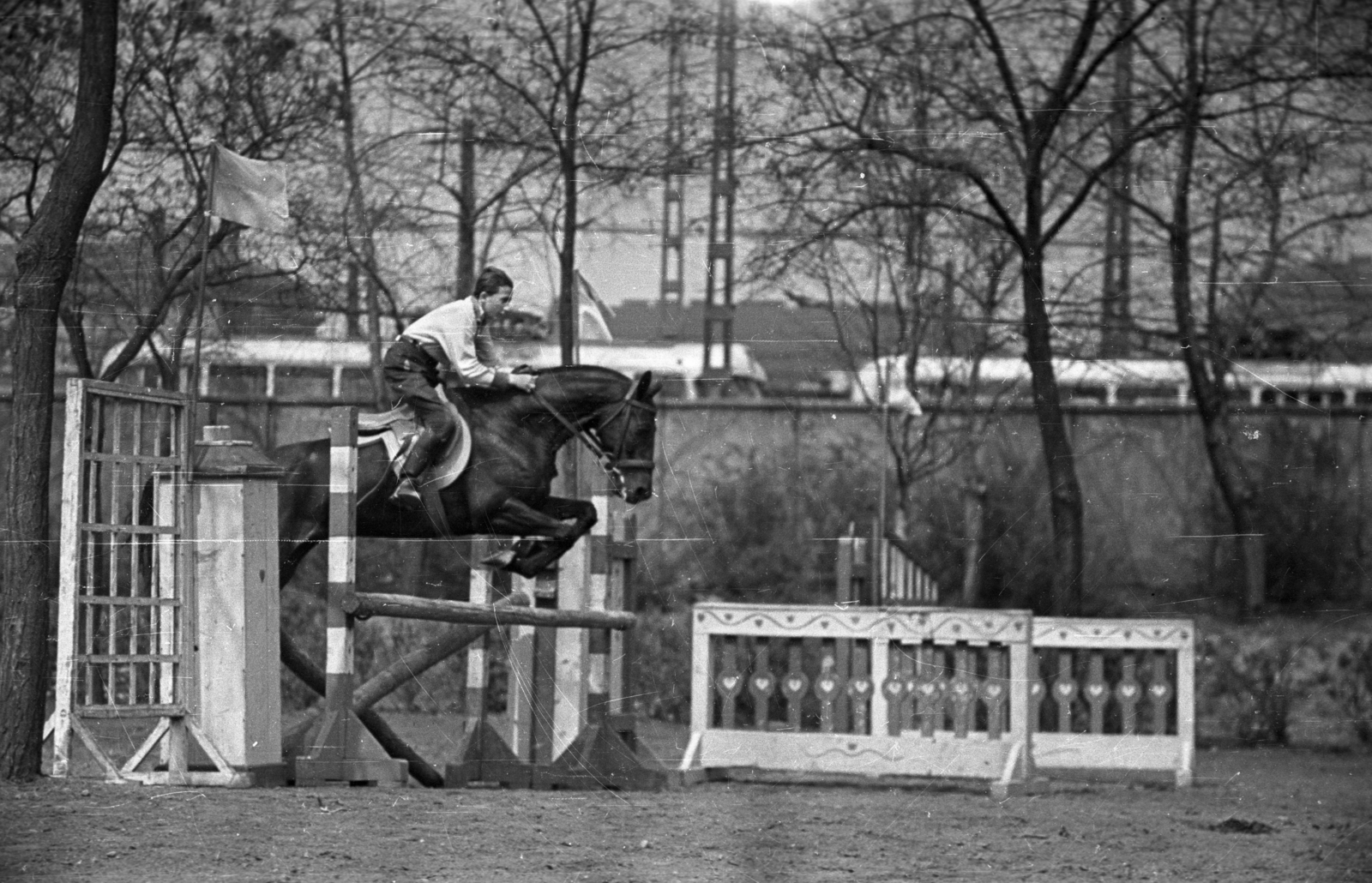 Hungary, Budapest VIII., Kerepesi út 7., Nemzeti Lovarda (Tattersall)., 1954, Bauer Sándor, equestrian sports, Budapest, floating mid-air, Fortepan #127675