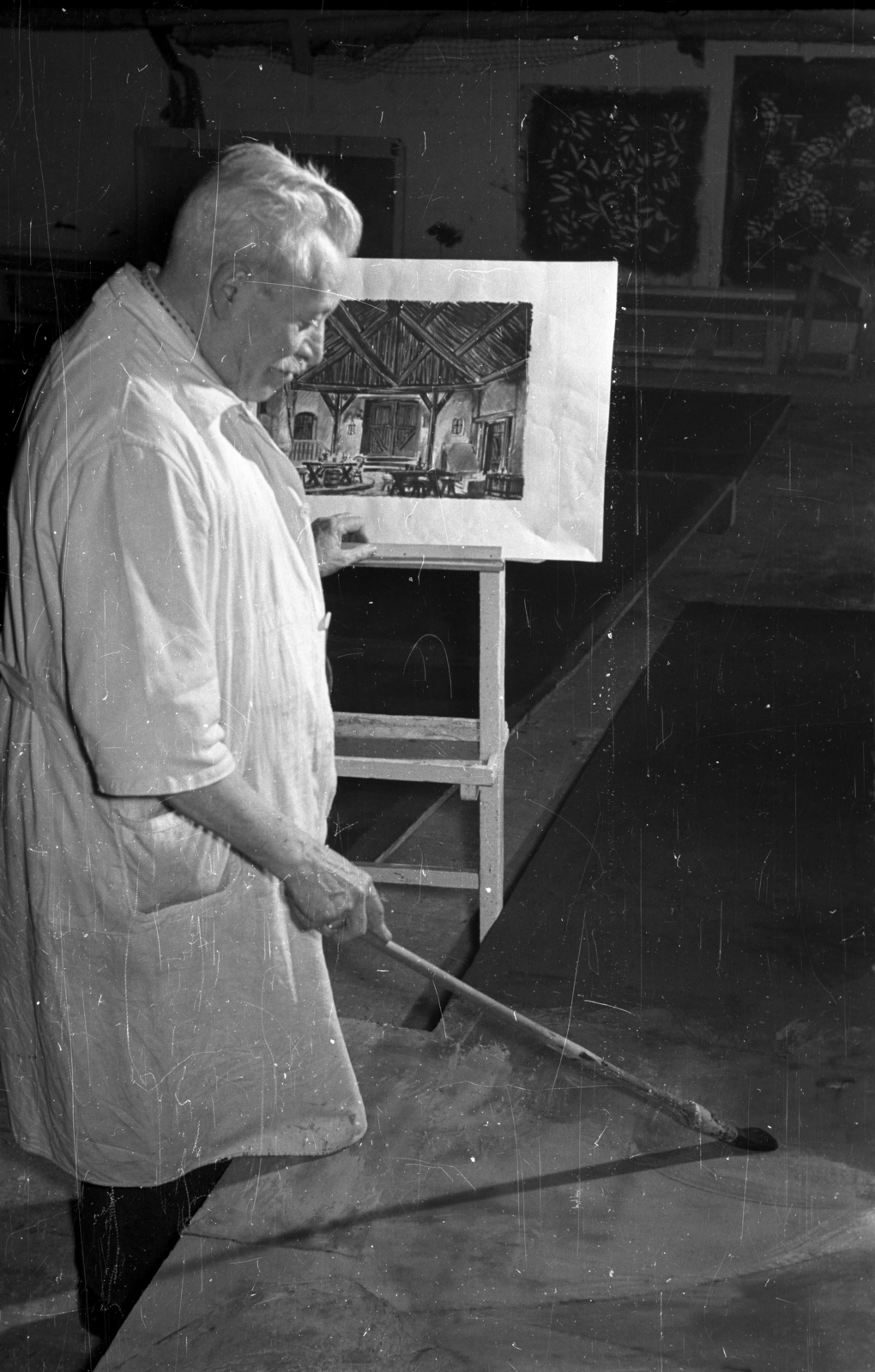 1955, Bauer Sándor, easel, man, Fortepan #127856