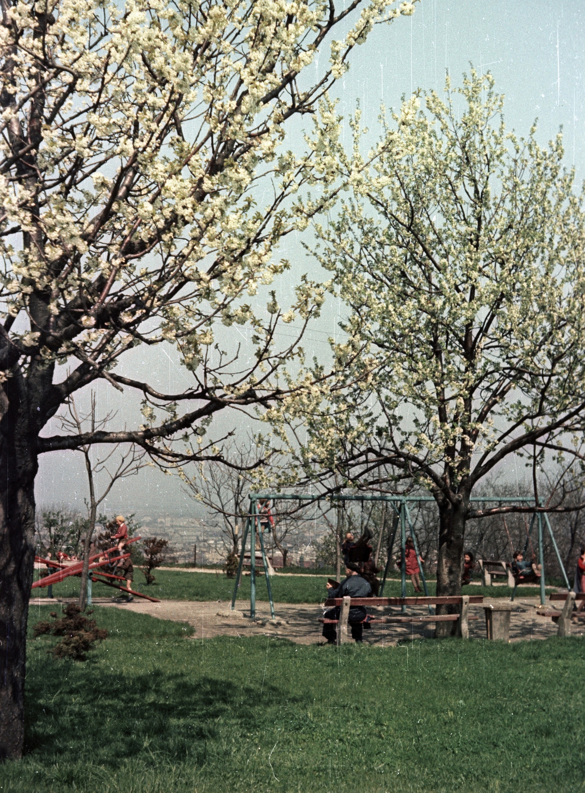 Slovakia, Bratislava, Várkert, játszótér., 1956, Bauer Sándor, Czechoslovakia, playground, colorful, Fortepan #127999