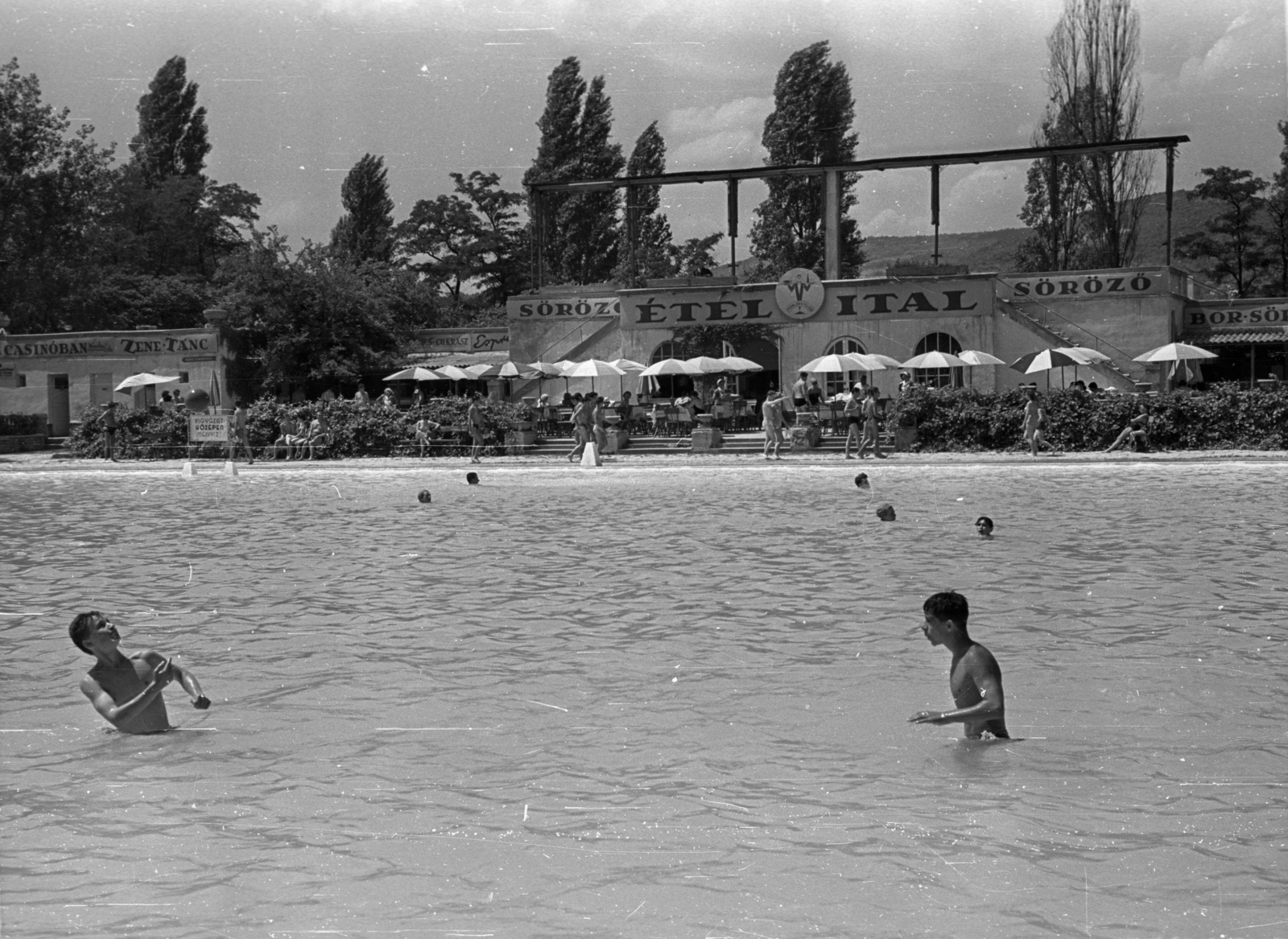 Magyarország, Margitsziget, Budapest, Palatinus Strandfürdő., 1957, Bauer Sándor, medence, Fortepan #128044