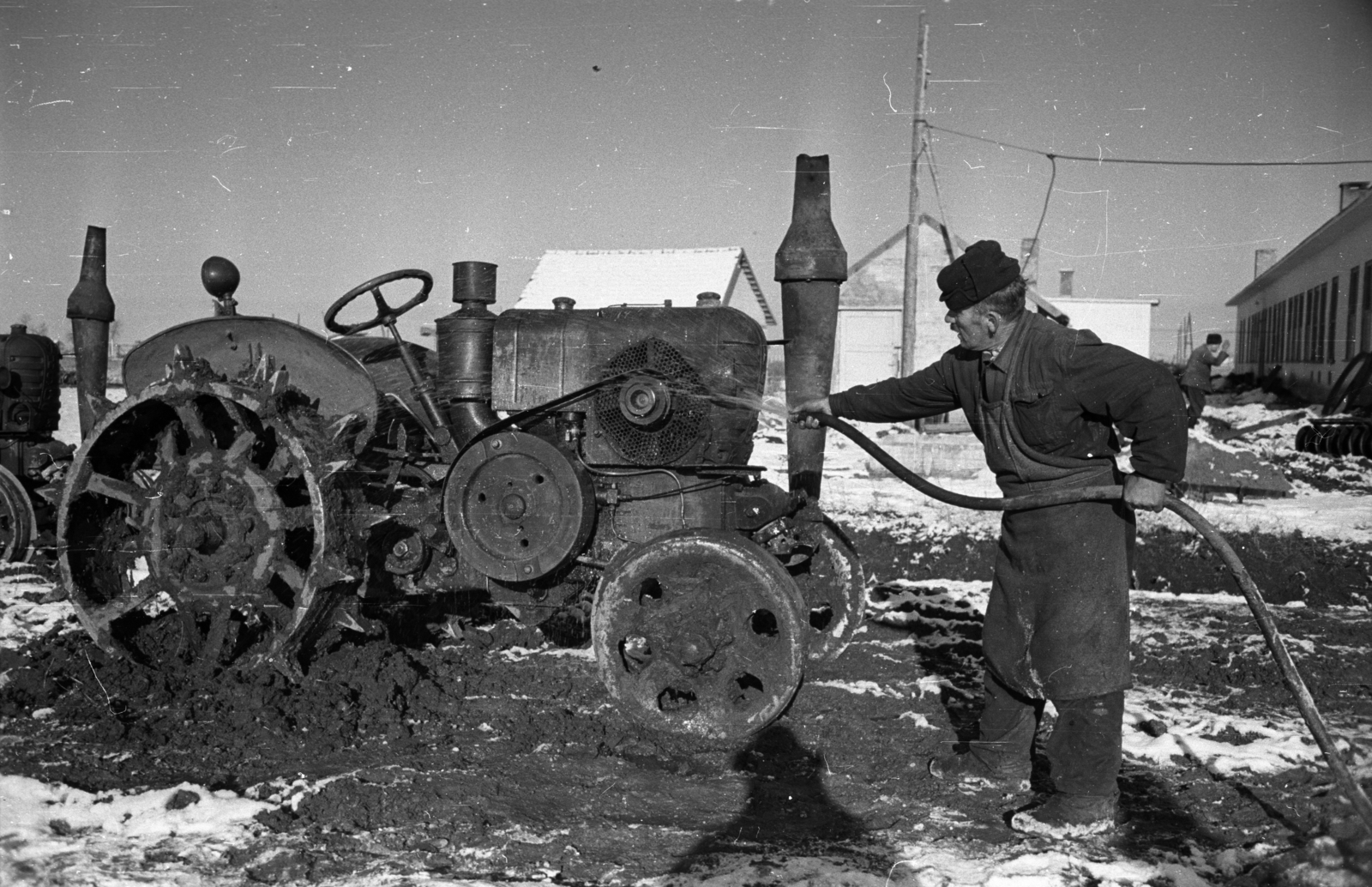 1955, Bauer Sándor, tractor, mud, H.S.C.S-brand, Fortepan #128273