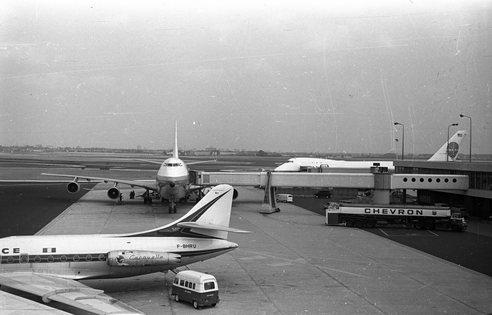 Netherlands, Amsterdam, Schiphol repülőtér., 1972, Bauer Sándor, airplane, airport, Boeing-brand, Air France airlines, Pan Am World Airways, Sud Aviation-brand, Fortepan #128400