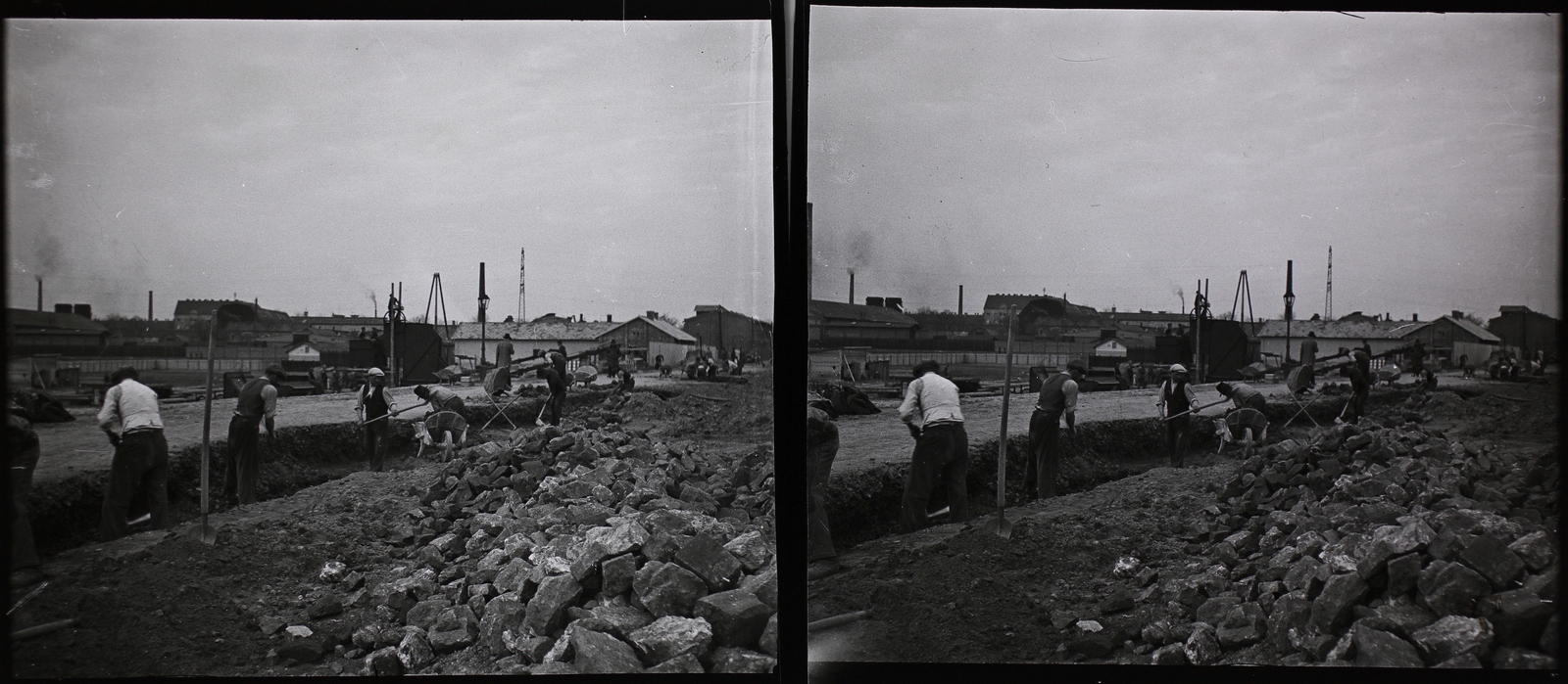 Hungary, Budapest IX., Soroksári út 31., Budapest székesfőváros, központi csatorna-szivattyútelep, összekötő csatorna és iszapgázosító építése. Ma a Fővárosi Csatornázási Művek telepe., 1936, Fortepan/Album015, stereophoto, Budapest, Fortepan #128796