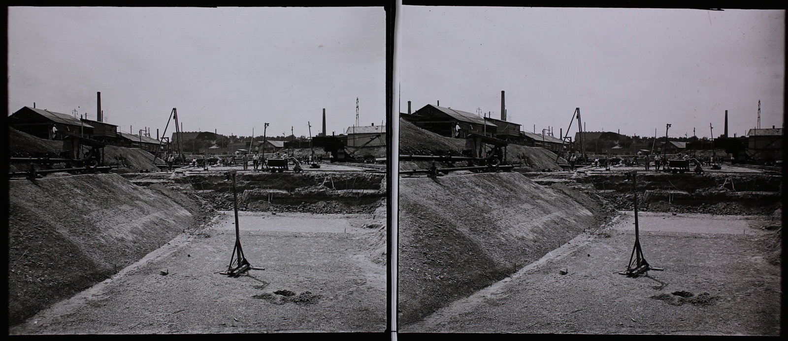 Hungary, Budapest IX., Soroksári út 31., Budapest székesfőváros, központi csatorna-szivattyútelep, összekötő csatorna és iszapgázosító építése. Ma a Fővárosi Csatornázási Művek telepe., 1936, Fortepan/Album015, stereophoto, Budapest, Fortepan #128802
