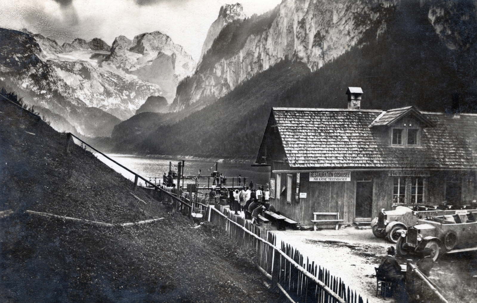 Austria, Gosau, Vorderer Gosausee, háttérben a Dachstein., 1932, Gali, bus, Fortepan #128864