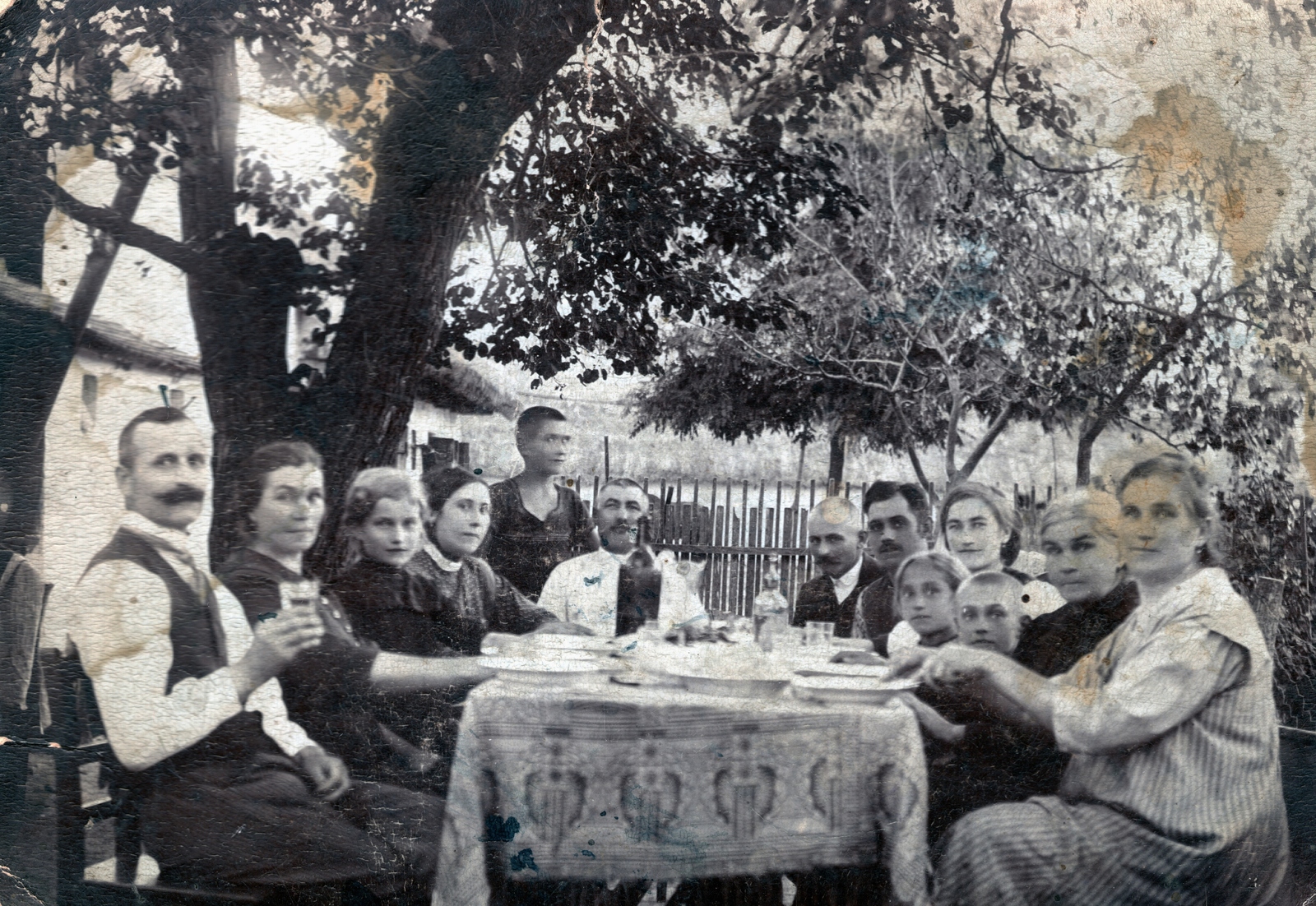 1920, Gali, family, meal, striped dress, Fortepan #128870