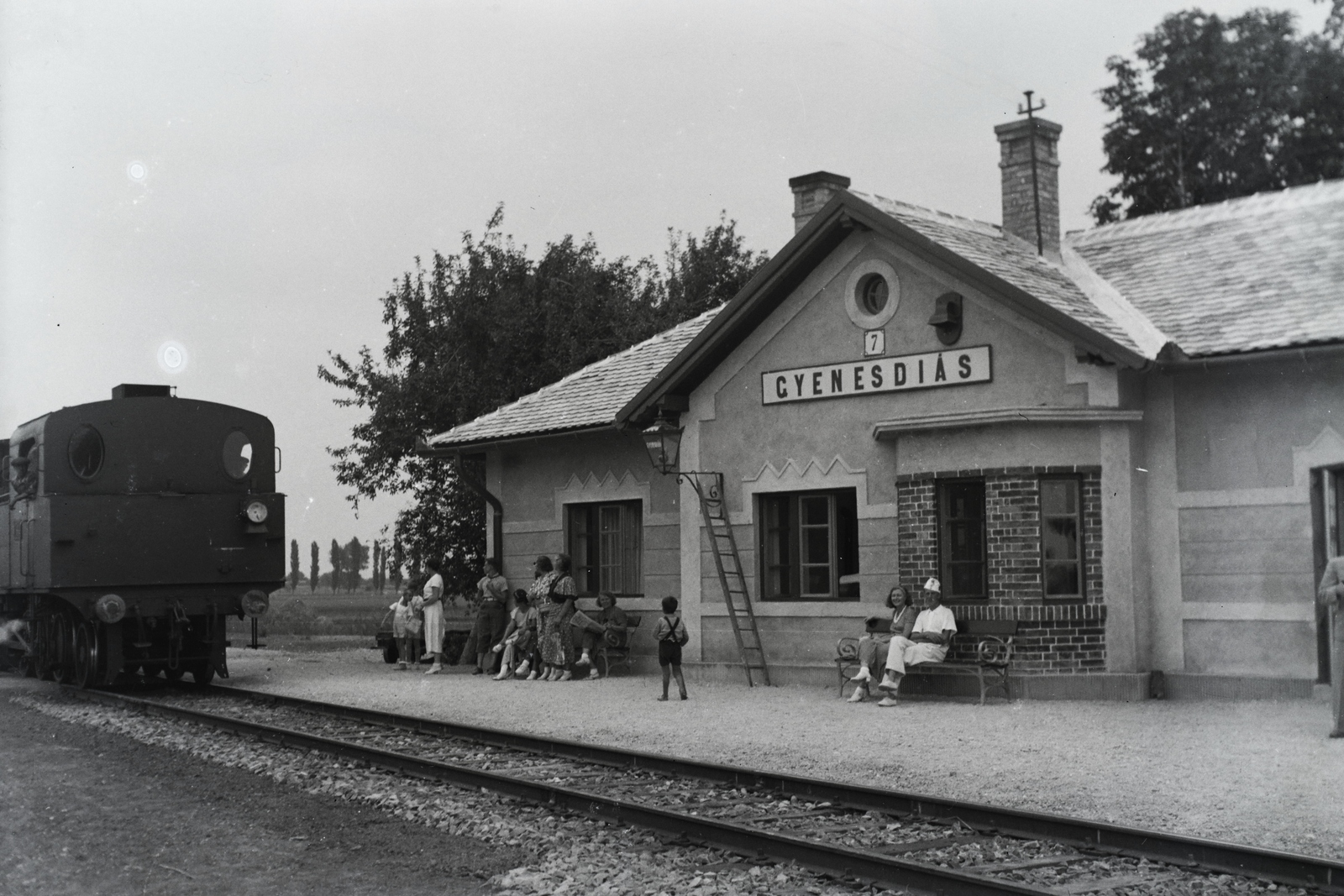 Hungary, Gyenesdiás, vasútállomás., 1938, Gali, steam locomotive, railway, train station, Fortepan #128874
