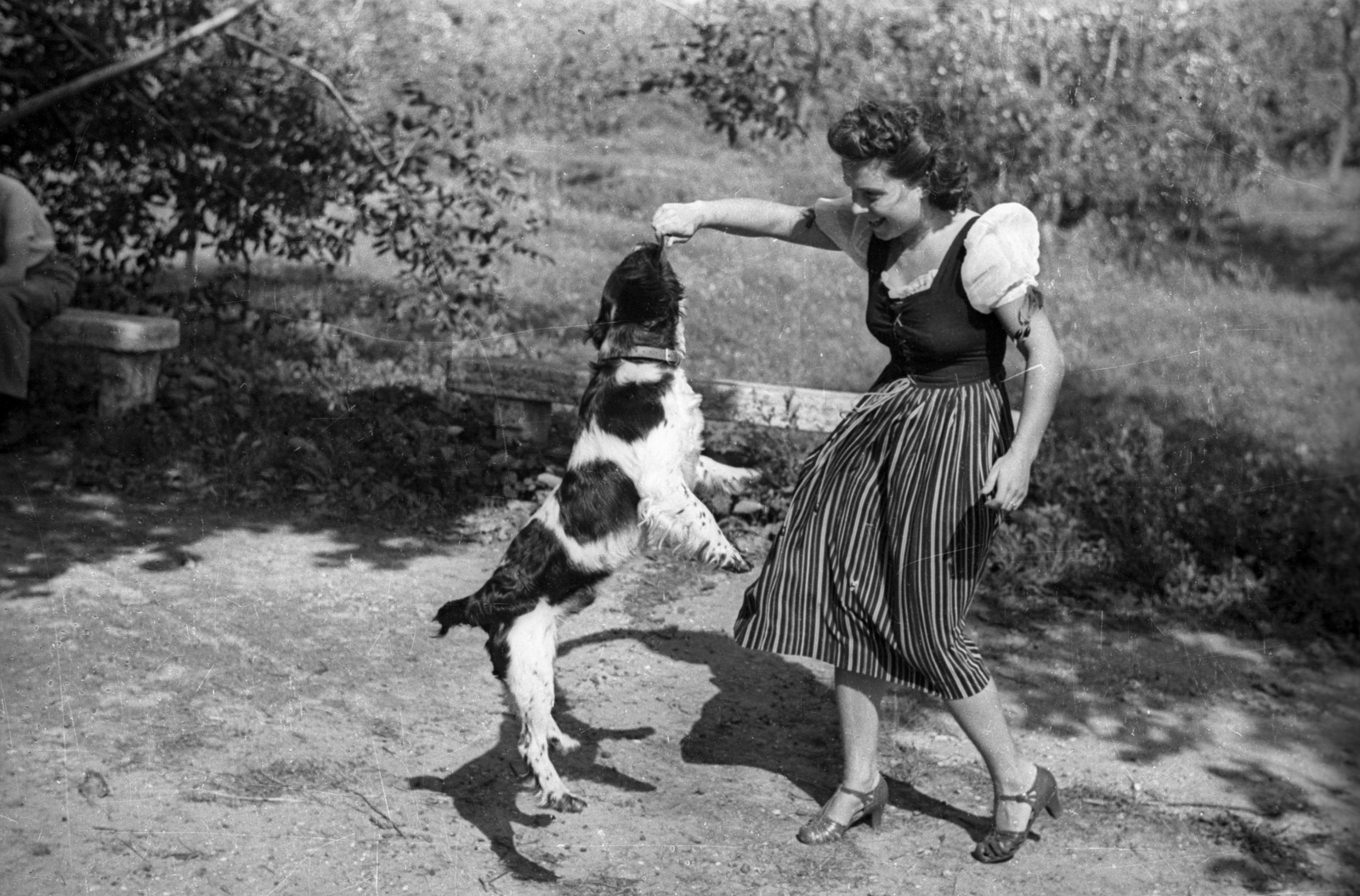1954, Gali, dog, summer, toy, skirt, sandal, blouse, Fortepan #128898
