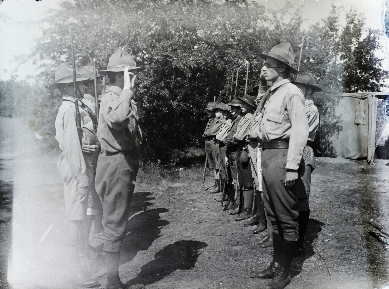 1933, Horváth Miklós dr, scouting, standing at attention, Fortepan #129299