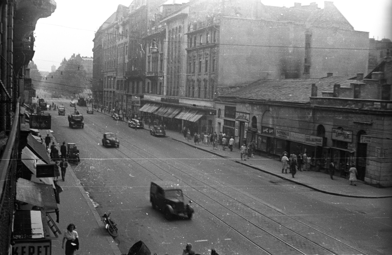 Hungary, Budapest V., Kossuth Lajos utca a 6-os számú ház első emeletéről az Astoria kereszteződés felé nézve., 1955, Horváth Miklós dr, Budapest, street view, Fortepan #129344