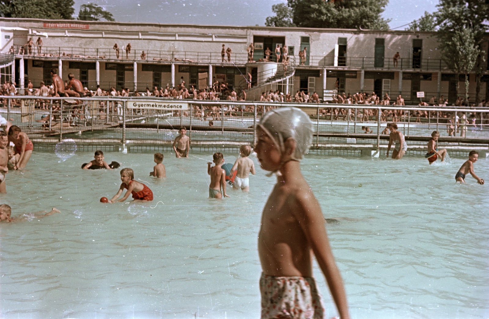 Hungary, Margit Islands, Budapest, Palatinus Strandfürdő., 1955, Horváth Miklós dr, colorful, swimming cap, Fortepan #129415