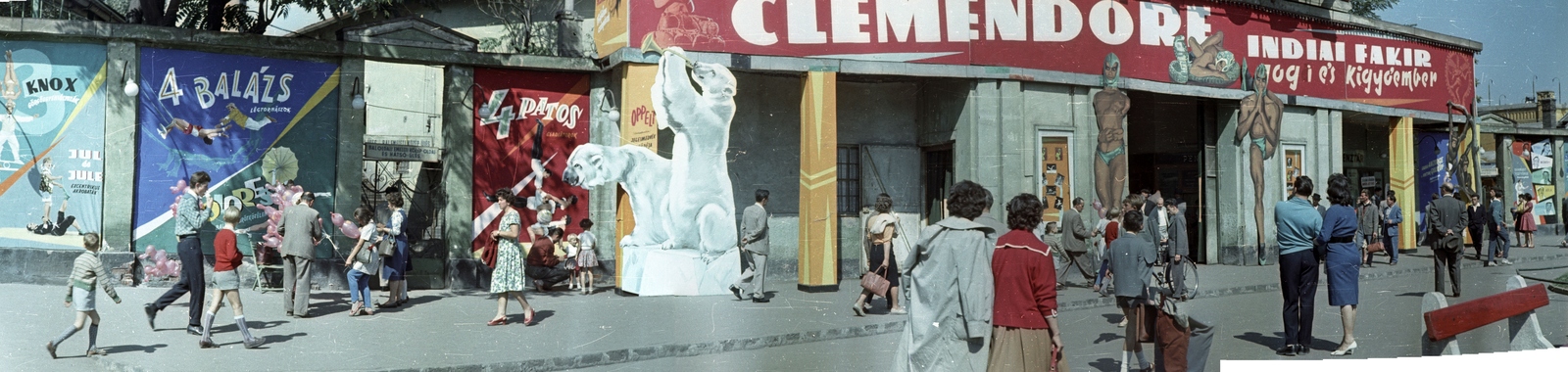 Hungary, Budapest XIV., Állatkerti körút, Fővárosi Nagycirkusz., 1962, Horváth Miklós dr, ad, colorful, street view, genre painting, Budapest, Fortepan #129560