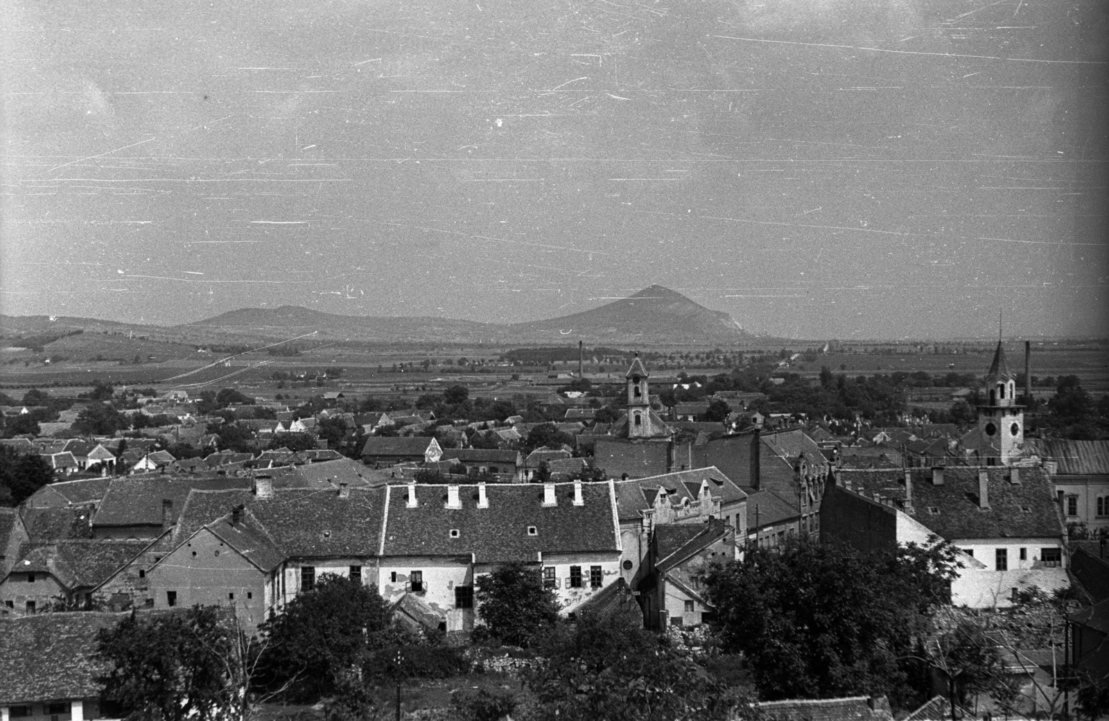Hungary, Siklós, kilátás a várból a Szársomlyó felé., 1959, Hunyady József, public building, Serbian Orthodox Church, stone mine, brick factory, Fortepan #129614