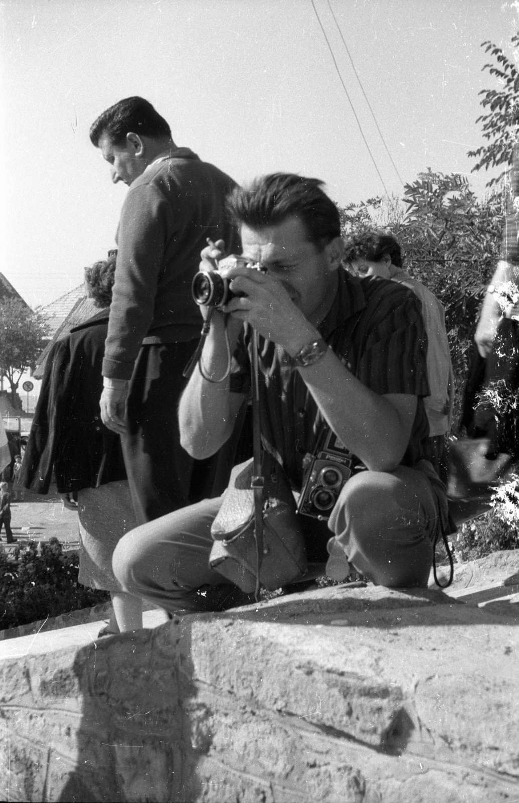 Hungary,Lake Balaton, Tihany, a felvétel a Kossuth Lajos utcai parkoló támfalánál a mai Borsos Miklós térnél készült., 1967, Hunyady József, Fortepan #129627