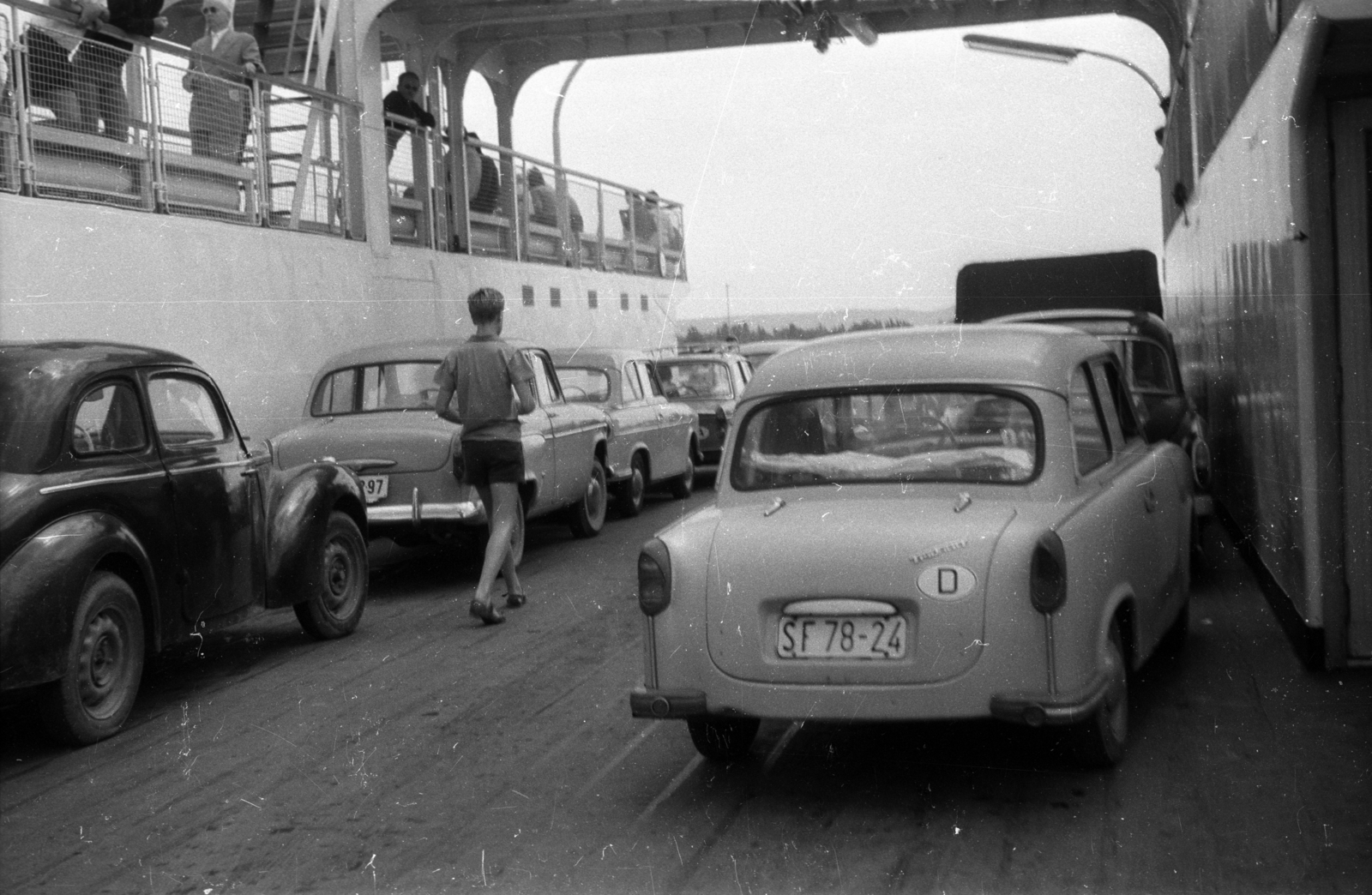 Hungary,Lake Balaton, Szántód,Tihany, a felvétel a Szántód és Tihany között közlekedő komp fedélzetén készült., 1967, Hunyady József, Trabant-brand, Skoda-brand, Fortepan #129636