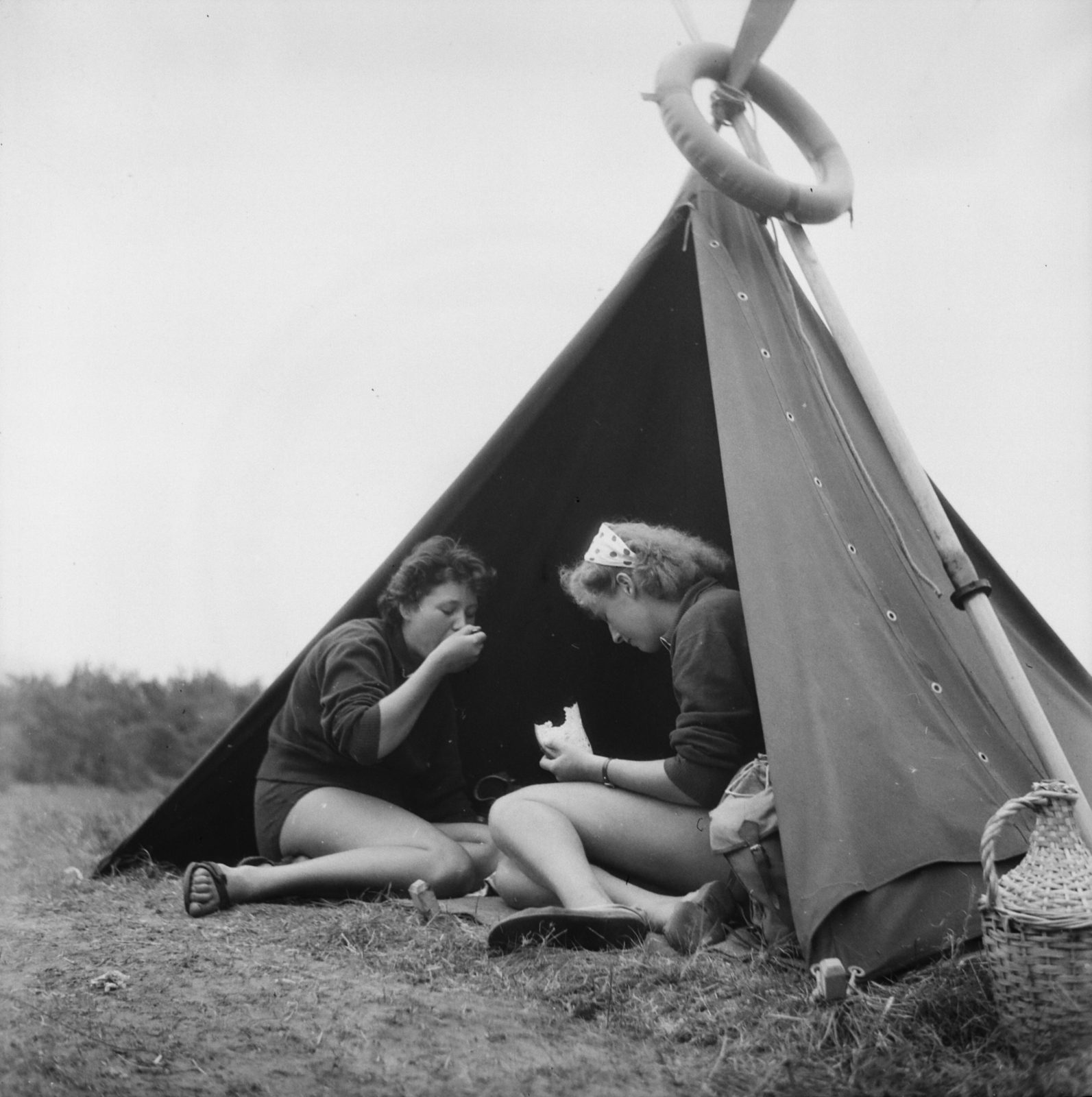 1958, Lossonczy Miklós, meal, tent, photo aspect ratio: square, Fortepan #130059