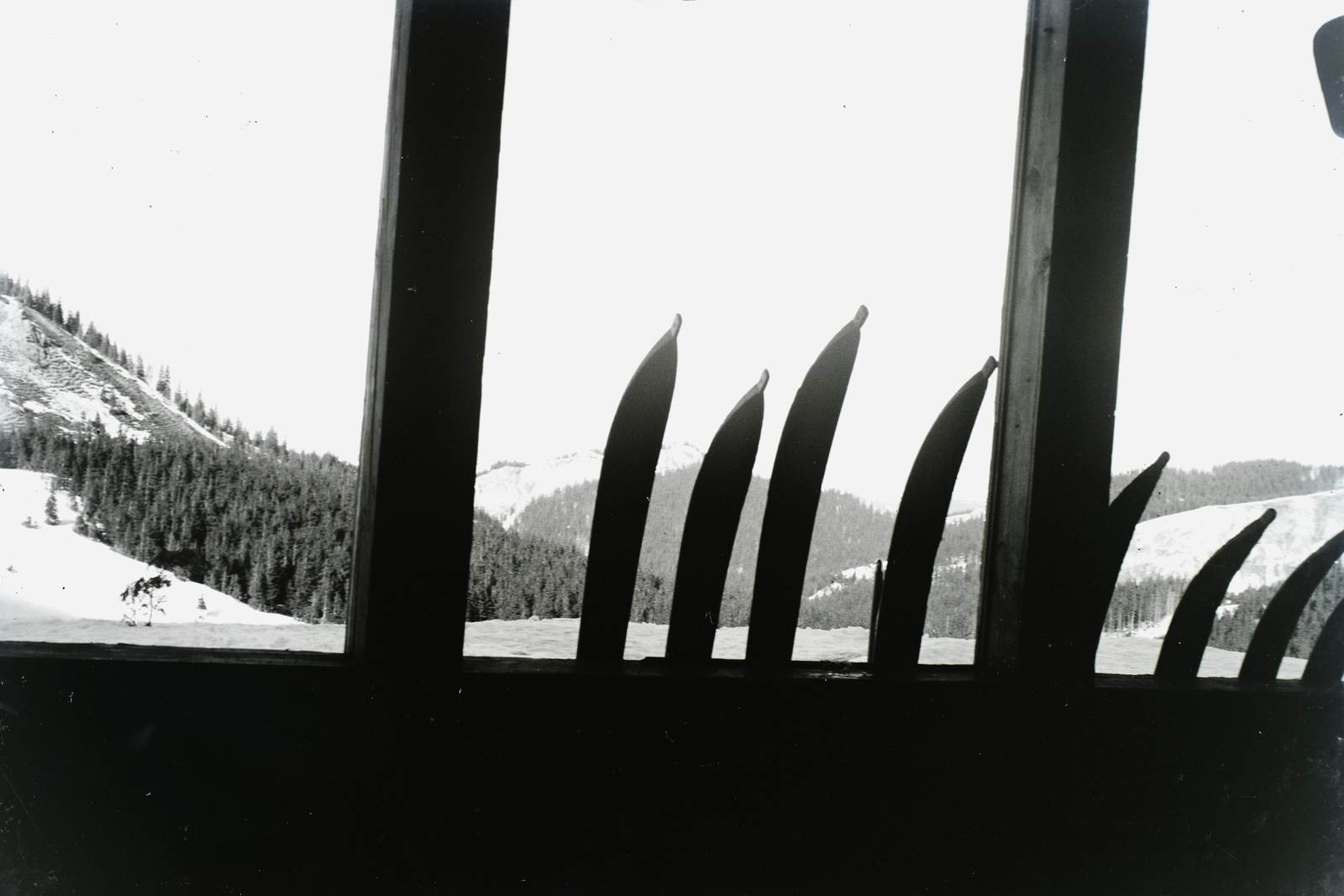 1933, Jánossy Virág, Háberl Aladár, silhouette, height chart, skis, Fortepan #130388