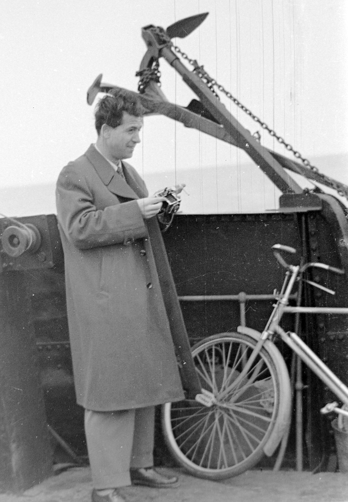 Hungary,Lake Balaton, Komp I., 1959, Szent-tamási Mihály, bicycle, ship, ferry, anchor, Komp I. ship, Fortepan #13052
