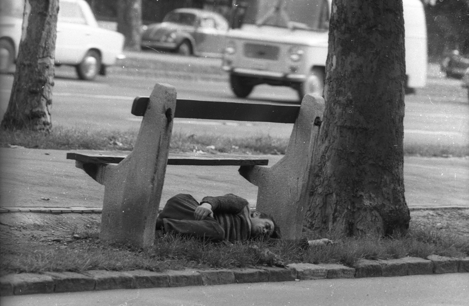 Hungary, 1971, Vizsnyiczai Erzsébet, bench, sleeping, Fortepan #130579