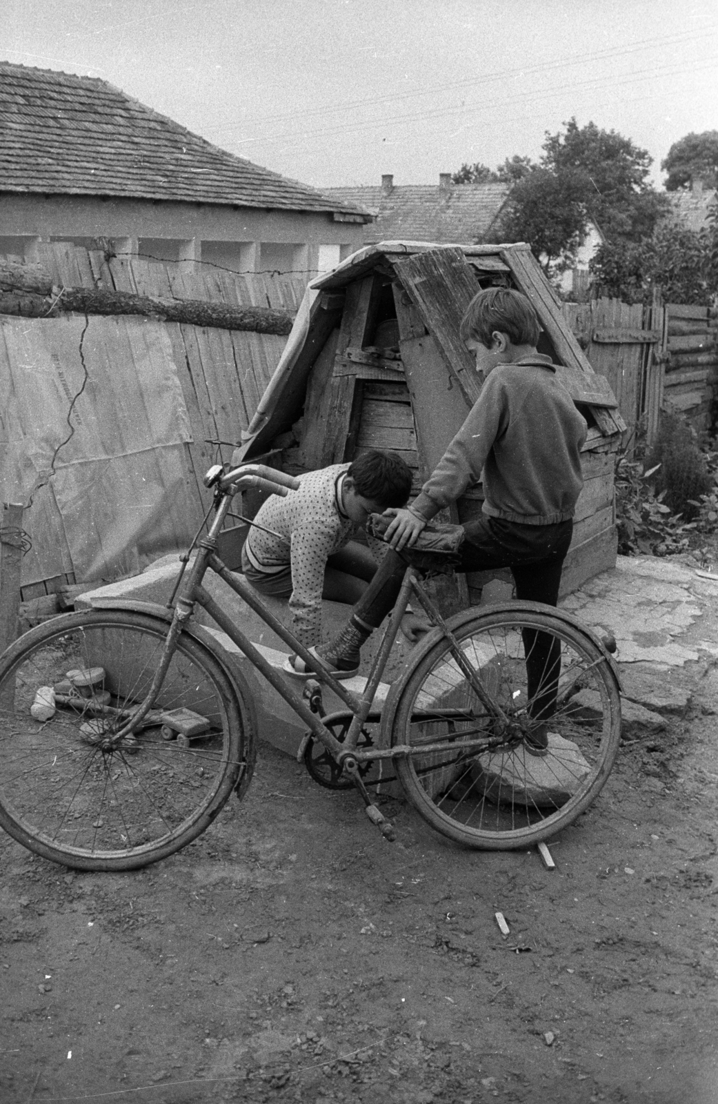 1978, Vizsnyiczai Erzsébet, bicycle, poverty, dog house, Fortepan #130792