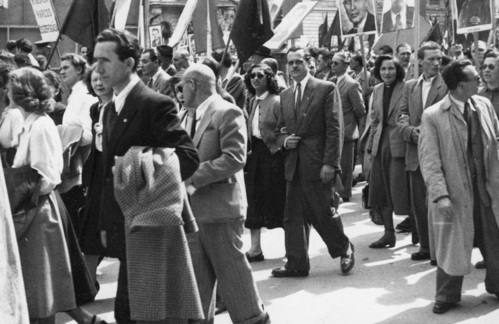 1955, Bokor András, march, 1st of May parade, coat draped over arm, Fortepan #130823