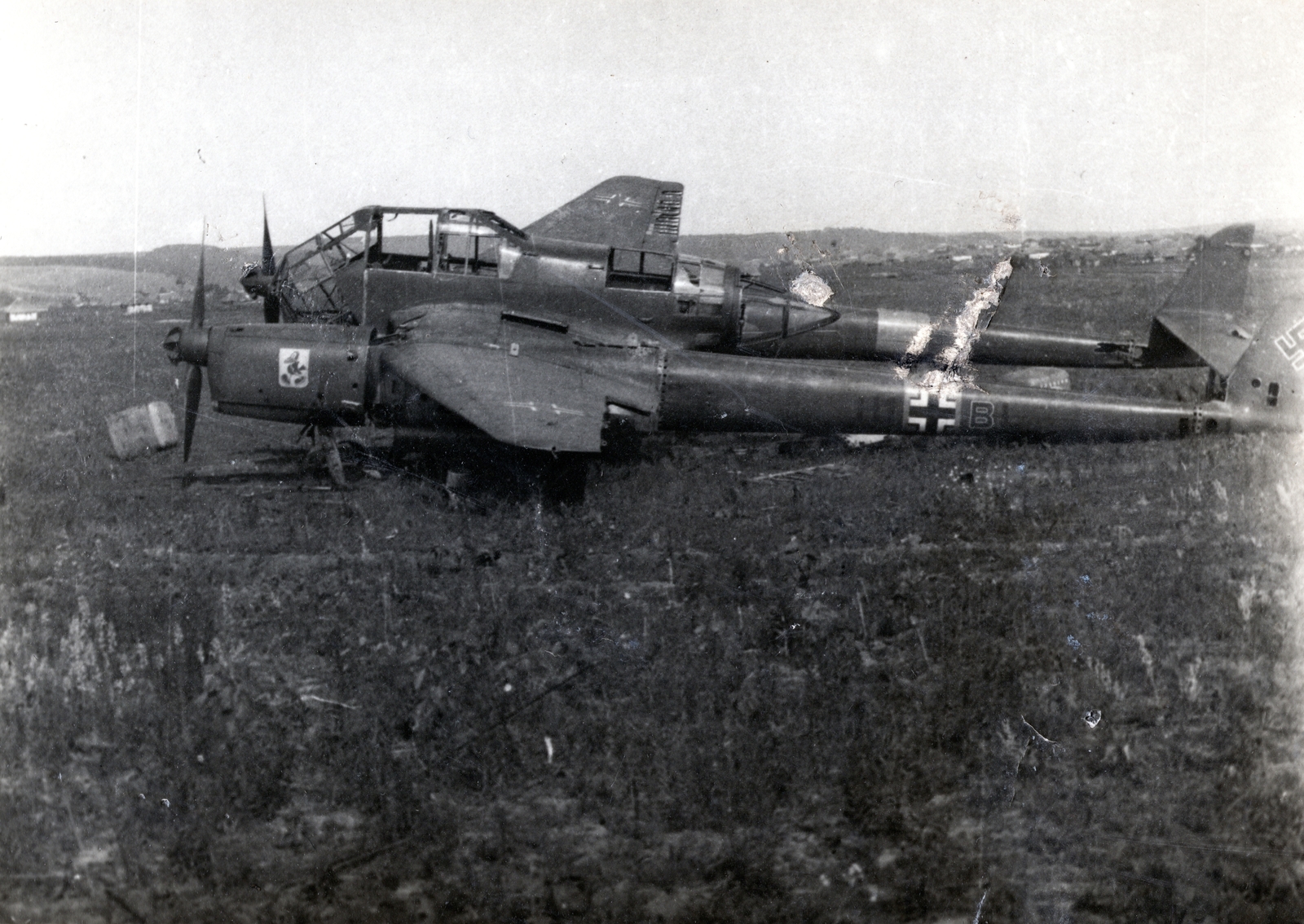 1942, Marics Zoltán, eastern front, airplane, second World War, wreck, Focke-Wulf-brand, Fortepan #131265