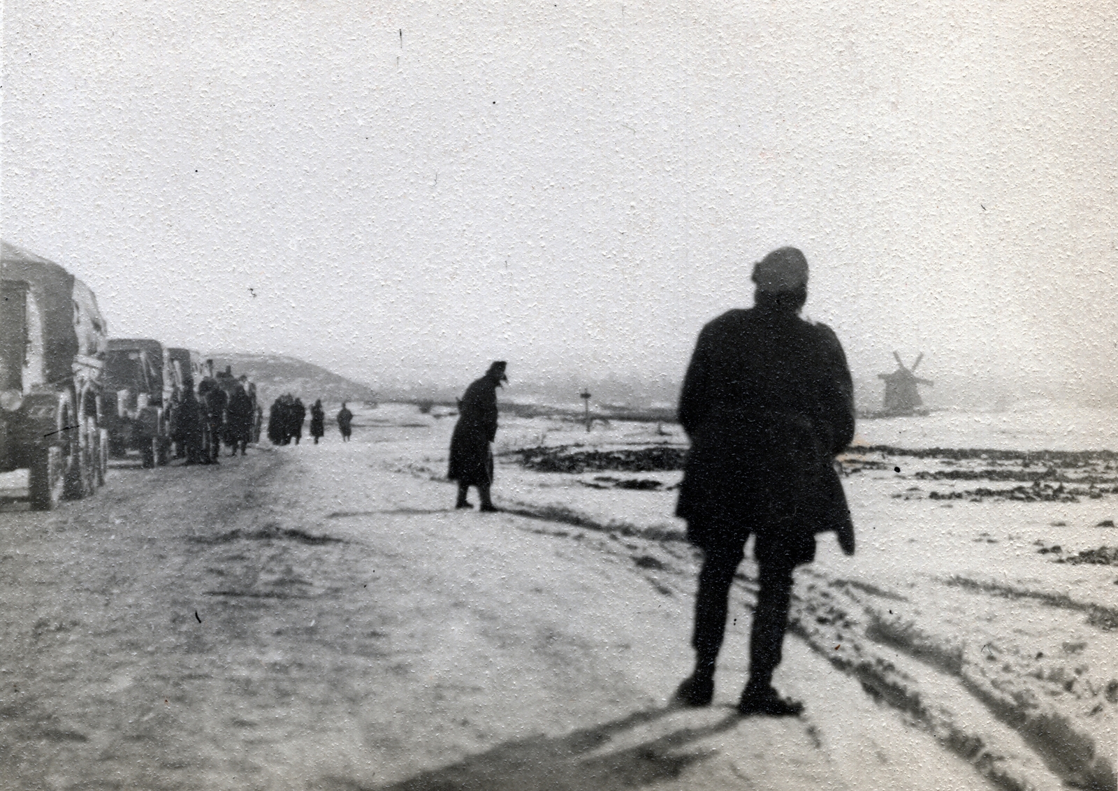 1943, Marics Zoltán, eastern front, winter, snow, commercial vehicle, second World War, soldier, windmill, Fortepan #131289