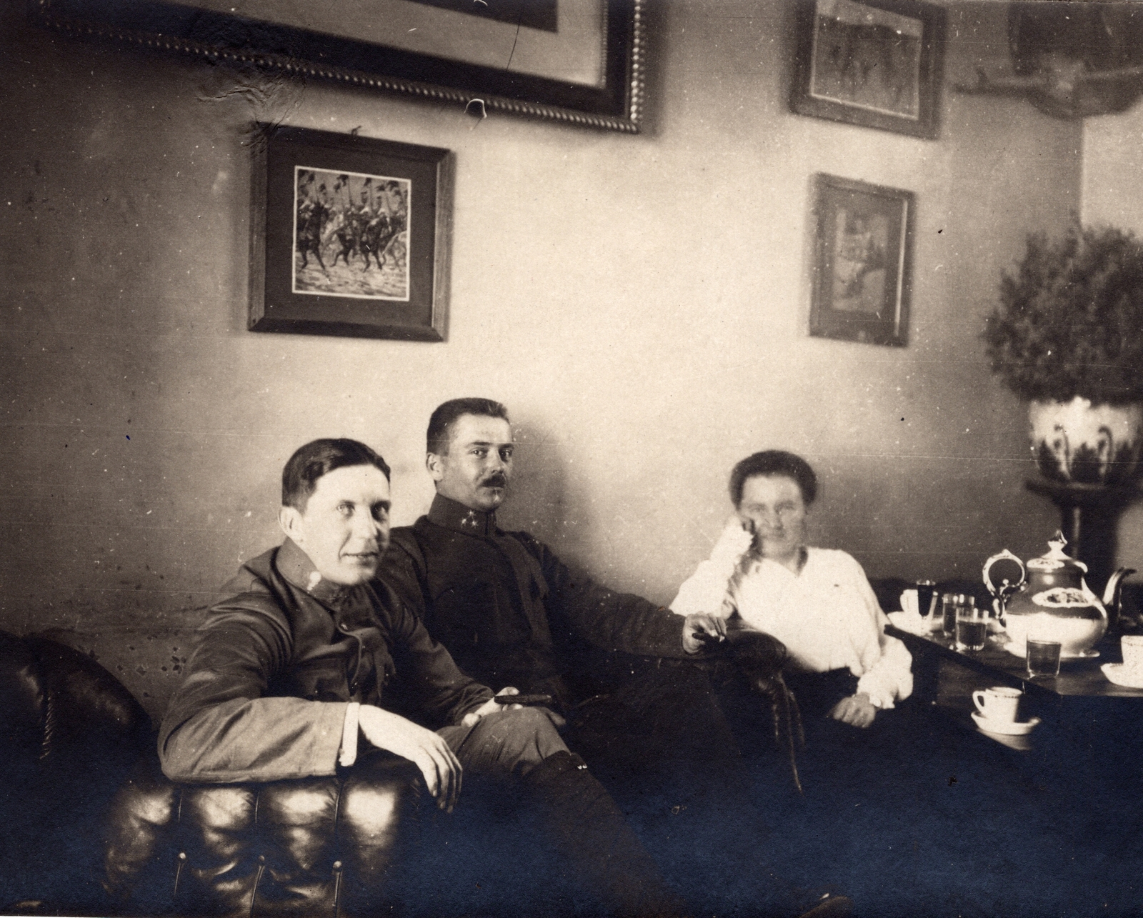 1916, Palotai Klára, First World War, three people, photo in a frame, Fortepan #131613