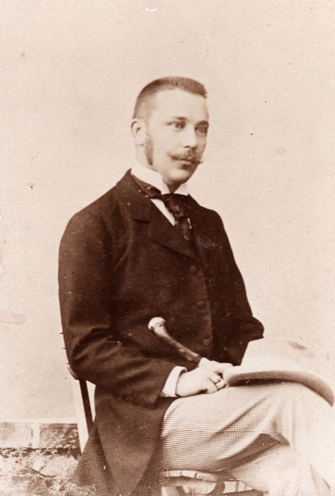 1900, Palotai Klára, portrait, moustache, sideburns, hat on knees, Fortepan #131776