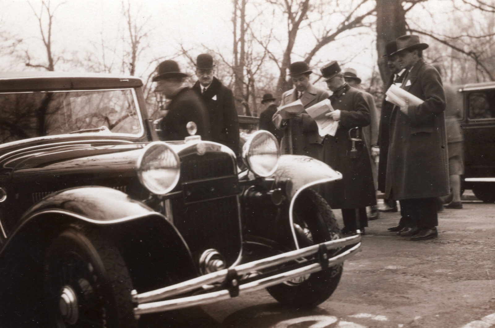 1932, Palotai Klára, automobile, hat, men, coat, Fortepan #131792