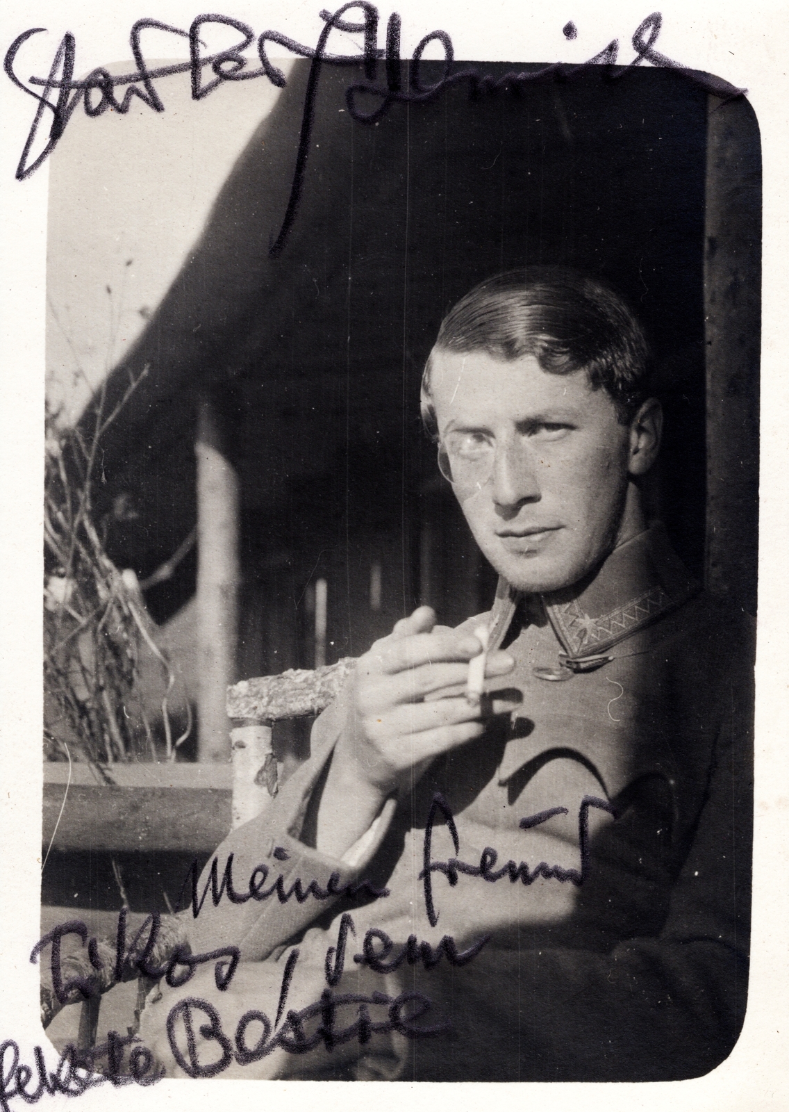 1918, Palotai Klára, első világháború, portré, katona, dohányzás, monokli, Fortepan #131845