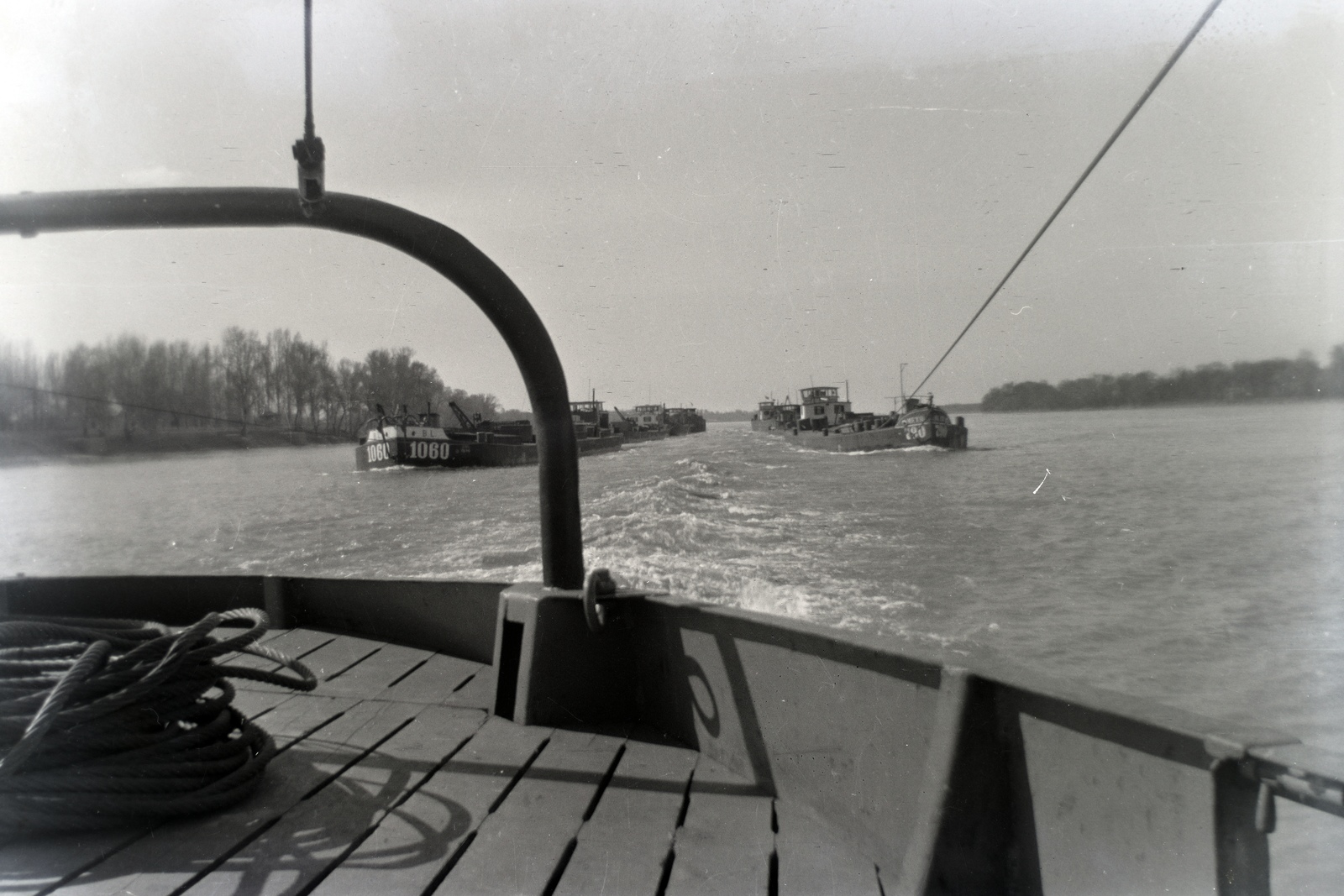 »Uszályhajók vontában (balra egy Bayerischer Lloyd, jobbra egy MFTR tulajdonú).« Leltári jelzet: MMKM TFGY 2017.10.43, 1933, Magyar Műszaki és Közlekedési Múzeum / Archívum / Negatívtár / özv Venczel Jánosné gyűjteménye, barge, Fortepan #132311