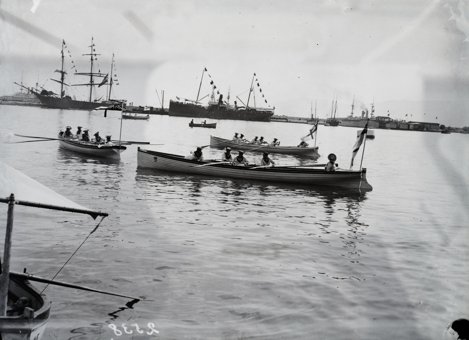 Croatia,Adriatic Sea, Rijeka, kikötő. A felvétel az angol flotta látogatása alkalmával készült. Leltári jelzet: 2538, 1900, Magyar Műszaki és Közlekedési Múzeum / Archívum / Negatívtár / Magyar Nemzeti Múzeum Történeti Képcsarnok gyűjteménye, sailor, boat, steamboat, Fortepan #132836