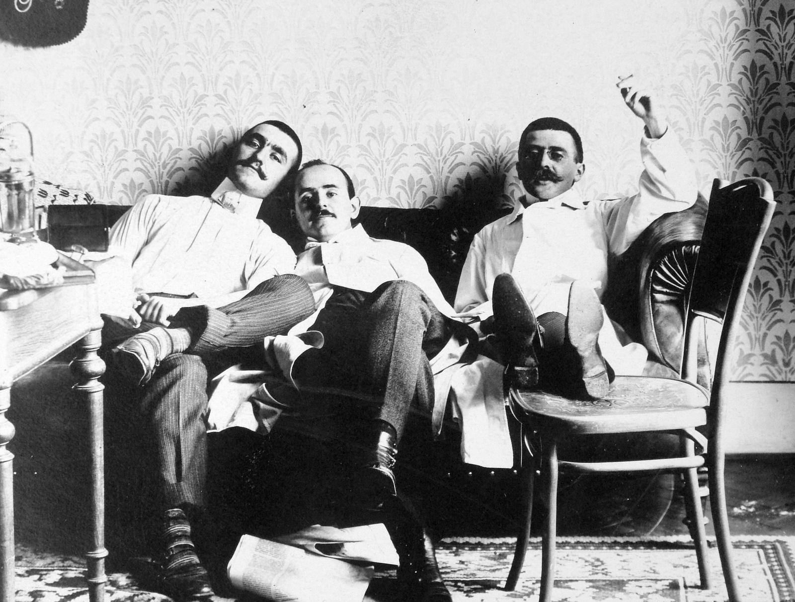 1910, Fortepan, smoking, comfortable, tableau, men, moustache, three people, Fortepan #13318