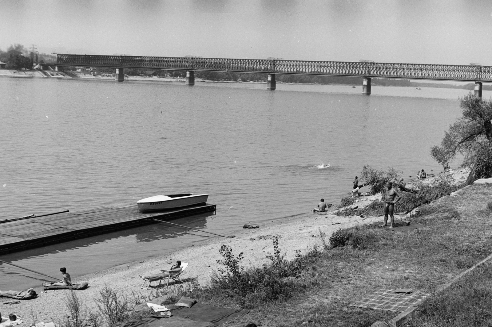 Magyarország, Budapest XIII., Népsziget, jobbra az Újpesti vasúti híd., 1963, Chuckyeager tumblr, Budapest, Fortepan #134221