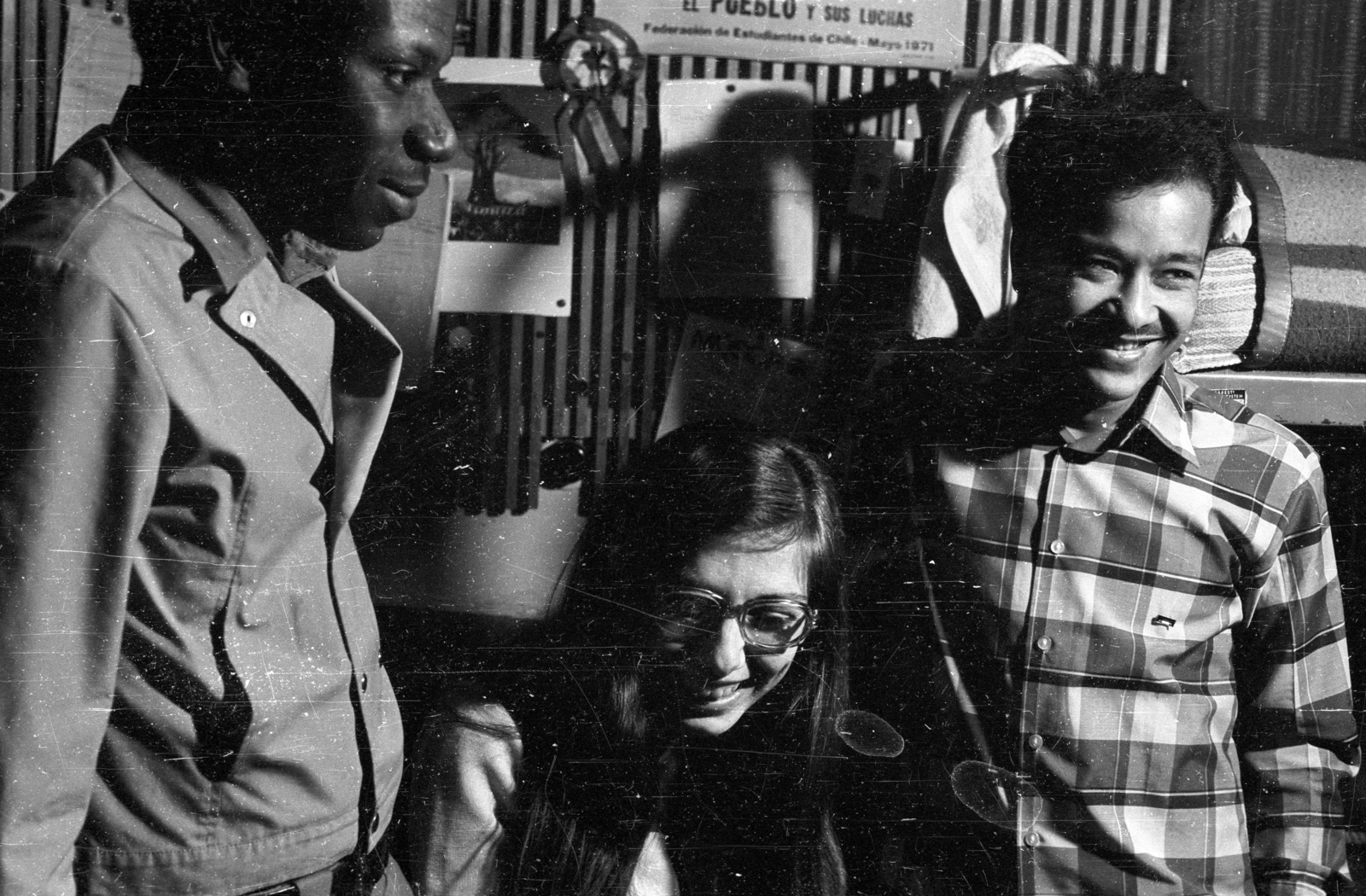 1972, Bercsényi Kollégium Fotókör, plaid shirt, african-american, smile, Fortepan #134423