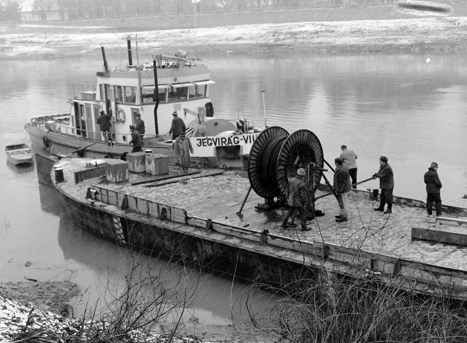 1977, Csíkos Ferenc, ship, barge, cable drum, Fortepan #134496