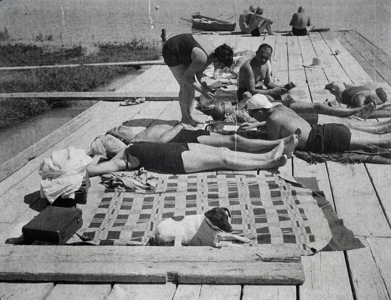 1931, Lőrinczi Ákos, sunbathe, lying on the back, dog, Fortepan #135144