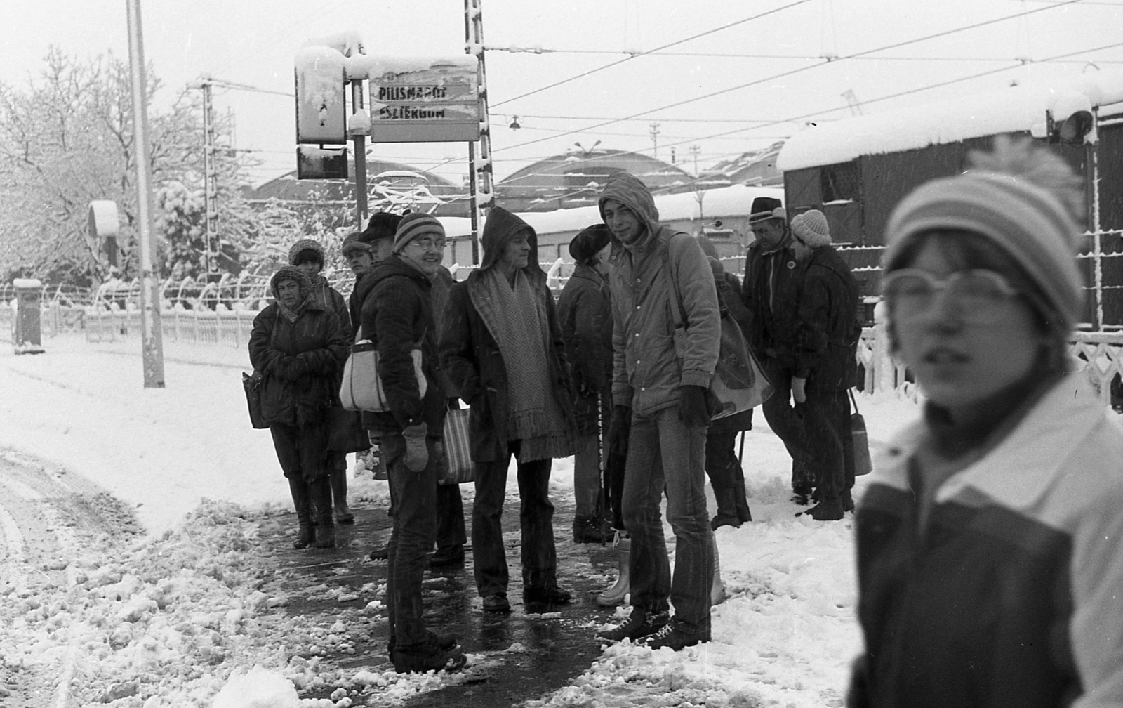 Hungary, Szentendre, Állomás tér, autóbusz-állomás. Háttérben a HÉV kocsiszín, ma a Városi Tömegközlekedési Múzeum található benne., 1980, Varga János, bus stop, Fortepan #135920