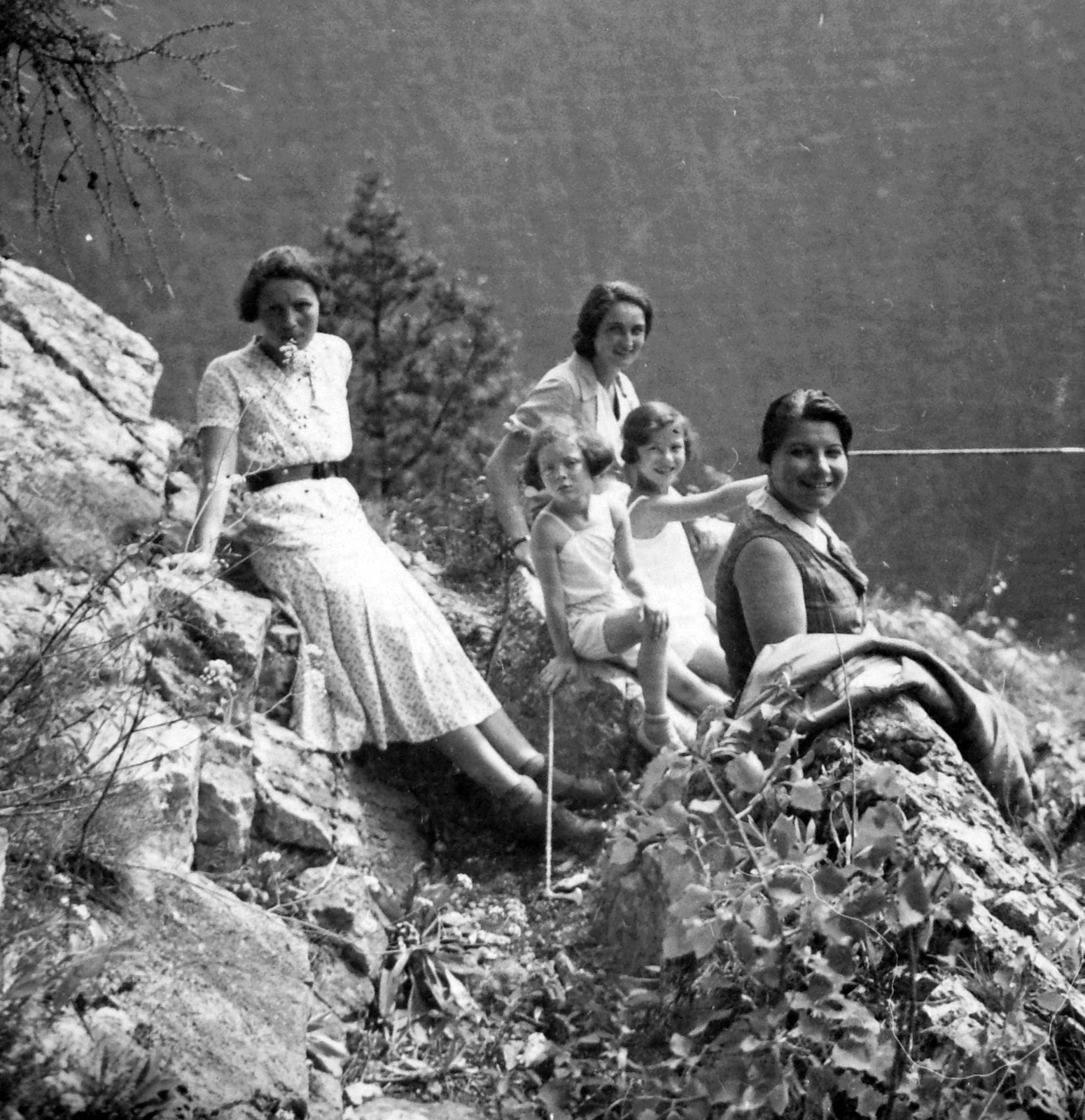 1937, Fortepan, walking cane, women, sitting on a rock, Fortepan #13602