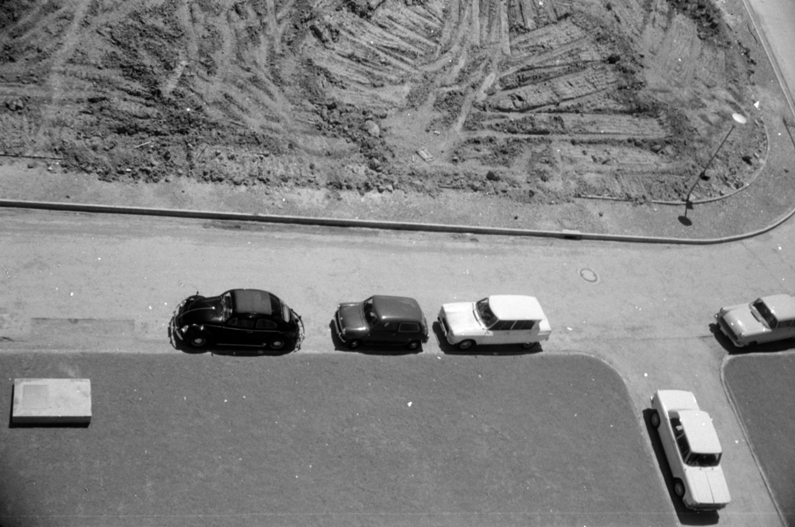 1969, Vészi Ágnes, Volkswagen Bogár, BMC Mini, Citroen Ami, madártávlat, Fortepan #136499