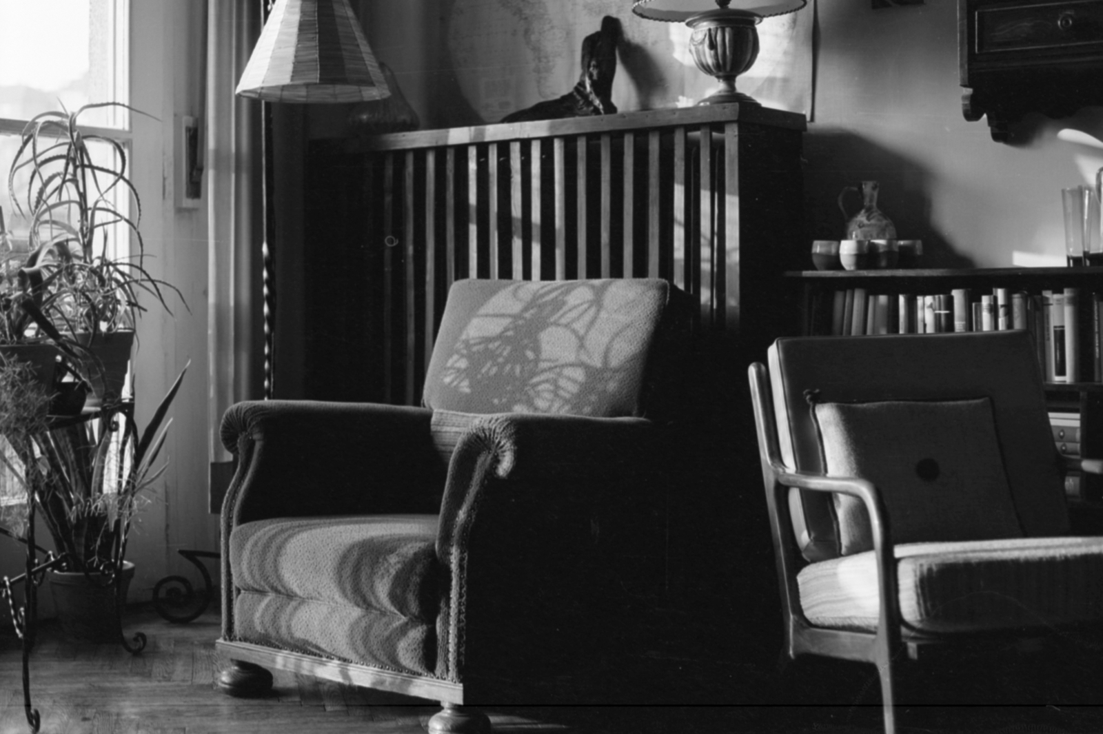 Magyarország, Budapest I., Vészi Endre költő, író lakása., 1973, Vészi Ágnes, állólámpa, karosszék, Budapest, Fortepan #136524