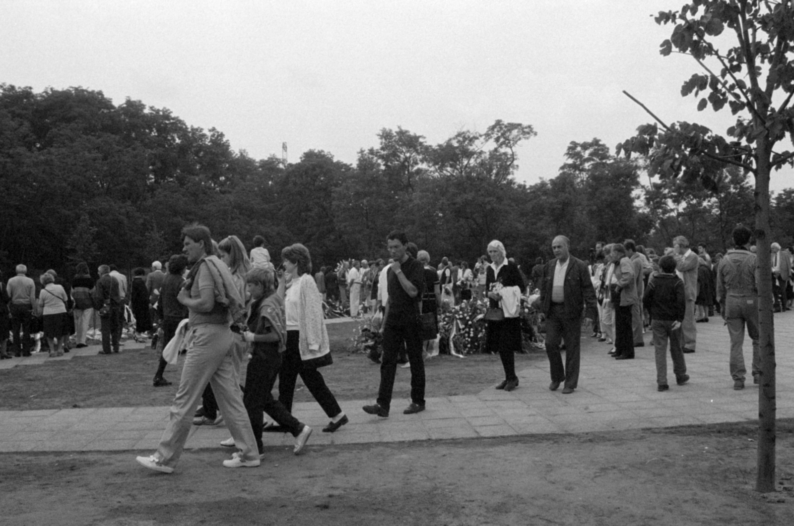 Hungary, Budapest X., Új Köztemető, 301-es parcella 1989. június 16-án, az 56-os hősök újratemetésekor., 1989, Vészi Ágnes, Budapest, jacket over shoulder, regime change, Fortepan #137044