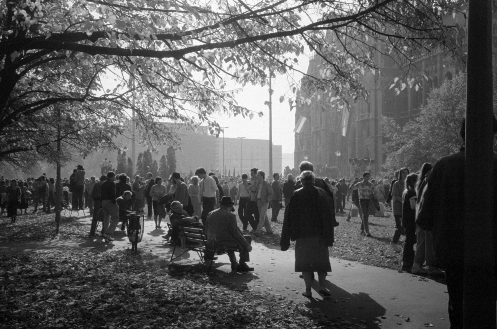 Magyarország, Budapest V., Kossuth Lajos tér, ünneplők 1989. október 23-án, a Magyar Köztársaság kikiáltásakor, a Parlament előtt., 1989, Vészi Ágnes, Budapest, rendszerváltás, Fortepan #137058