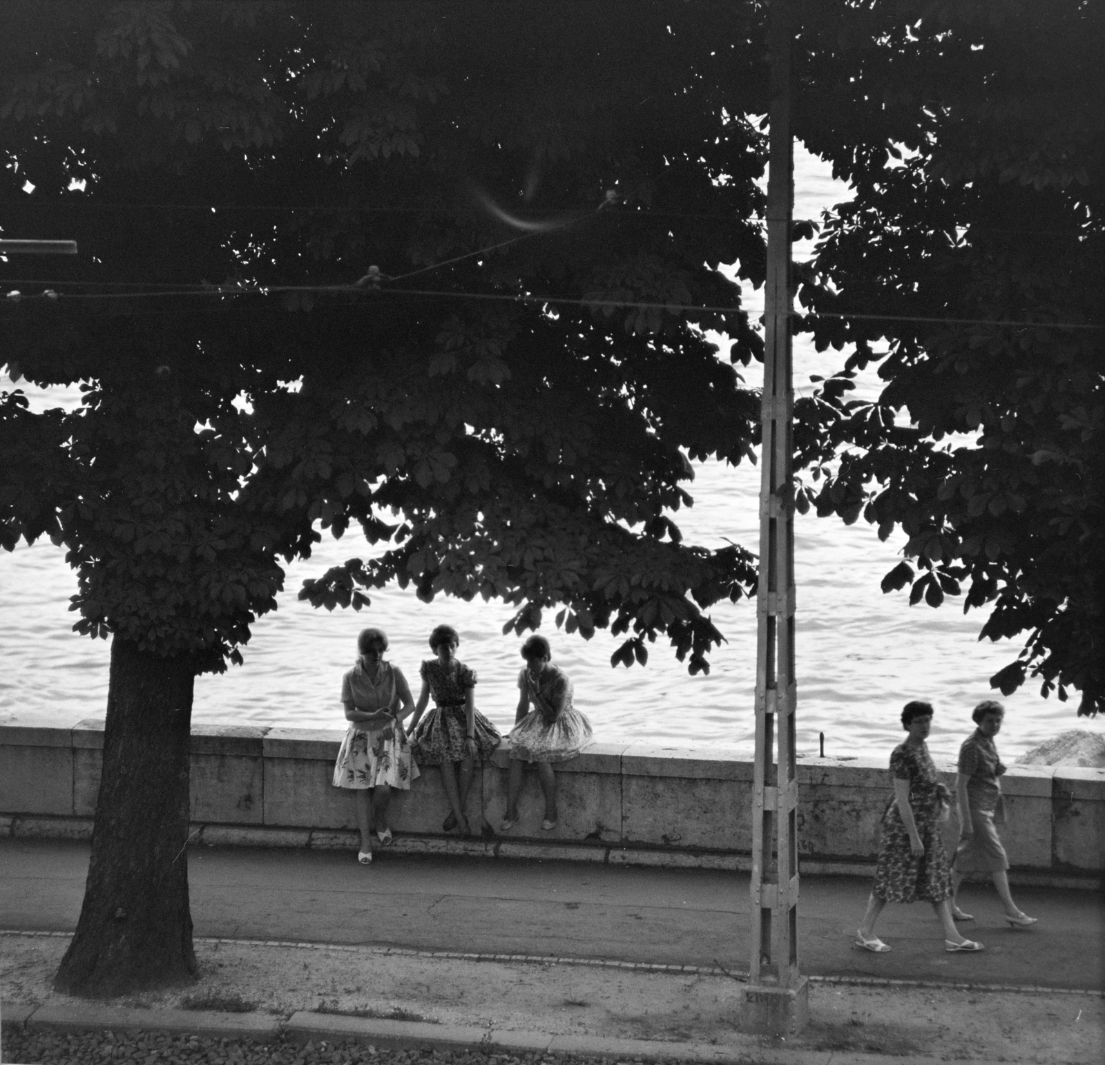 Hungary, Budapest I., Várkert (Groza Péter) rakpart az Ybl Miklós térnél., 1963, Szalay Zoltán, Budapest, sitting on a wall, Fortepan #137207