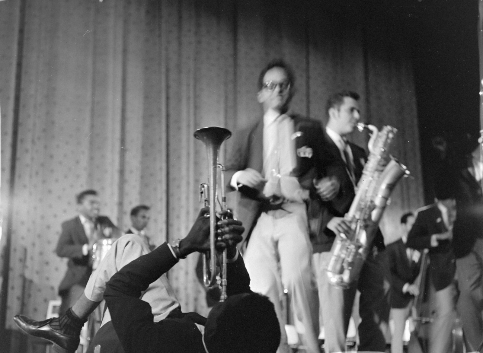 Finnország, Helsinki, a felvétel a GUANGUANCO kubai együttes fellépésén készült, a VIII. VIT (Világifjúsági Találkozó) idején., 1962, Szalay Zoltán, trombita, Fortepan #137365