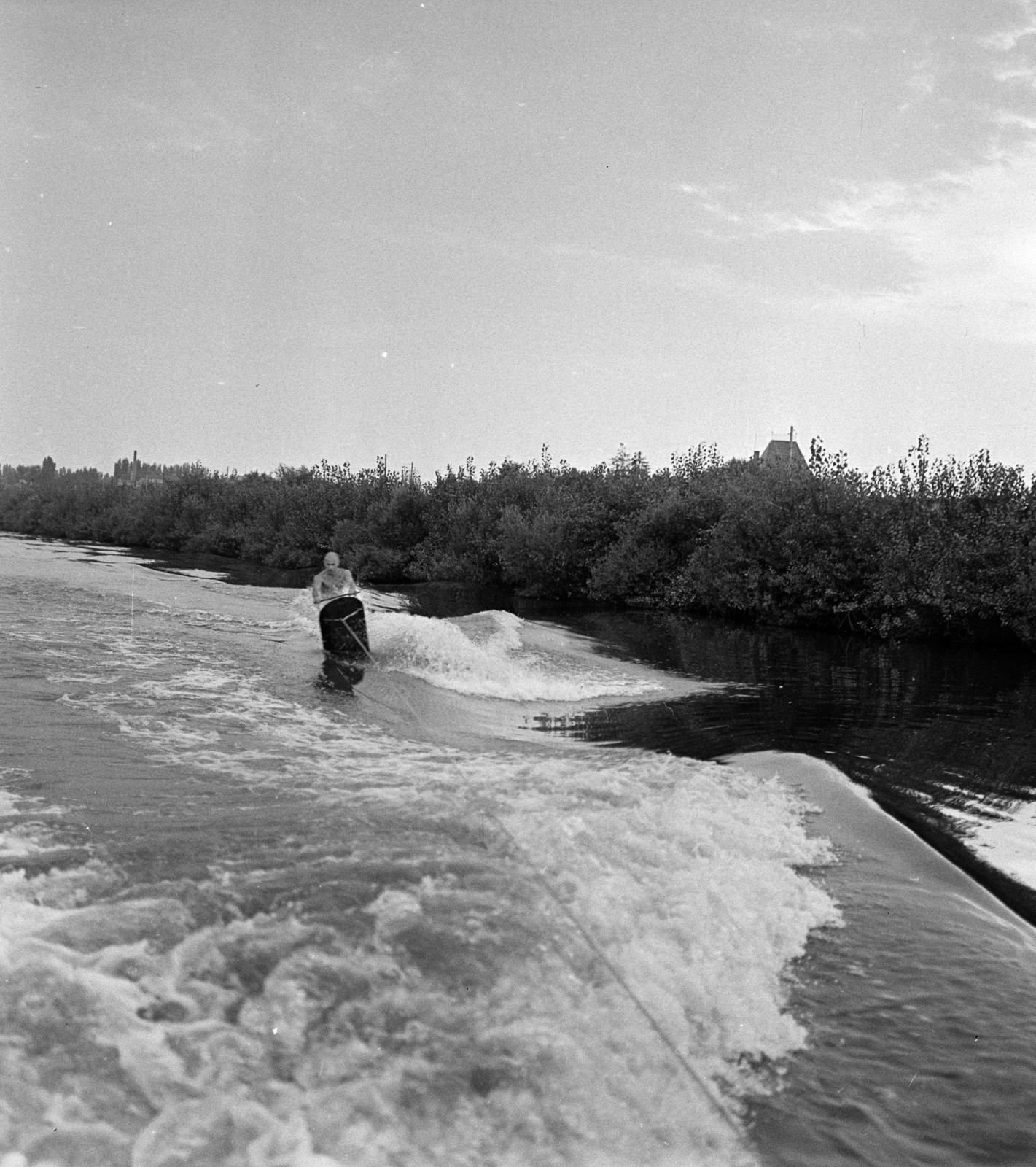 Hungary, Győr, Mosoni-Duna., 1959, Szalay Zoltán, water ski, Fortepan #137549