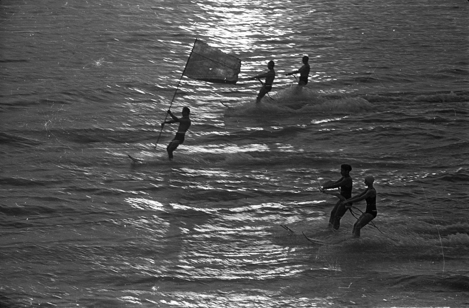 1955, Szent-tamási Mihály, flag, water ski, Fortepan #13764